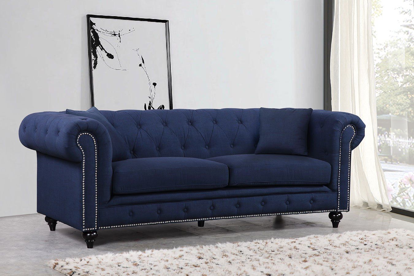 Chesterfield Sofa (navy)meridian Furniture | Furniturepick With Navy Linen Coil Sofas (View 6 of 20)