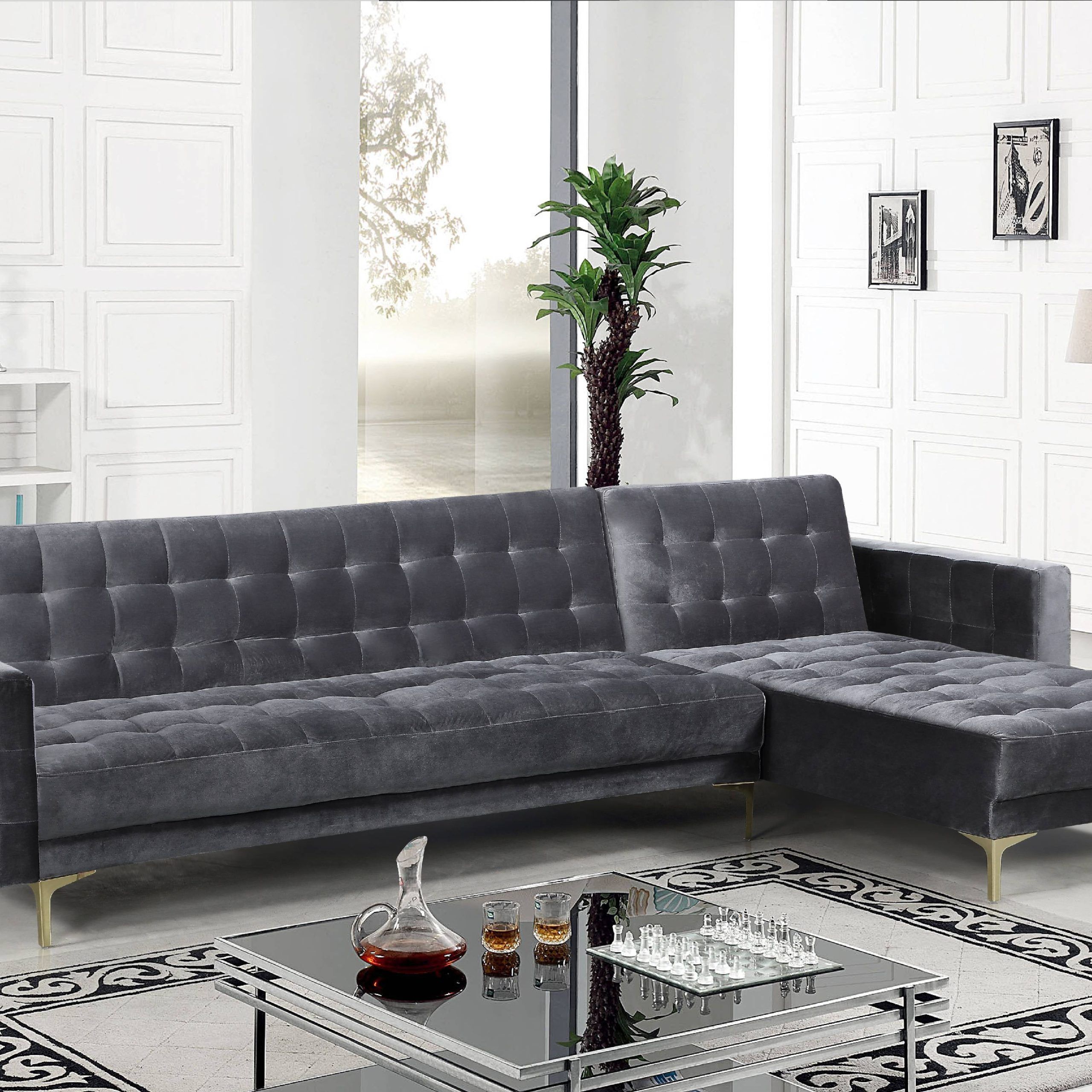 Chic Home Kiefer Velvet Right Facing Convertible Sectional Sofa Bed With 66" Convertible Velvet Sofa Beds (Gallery 2 of 20)