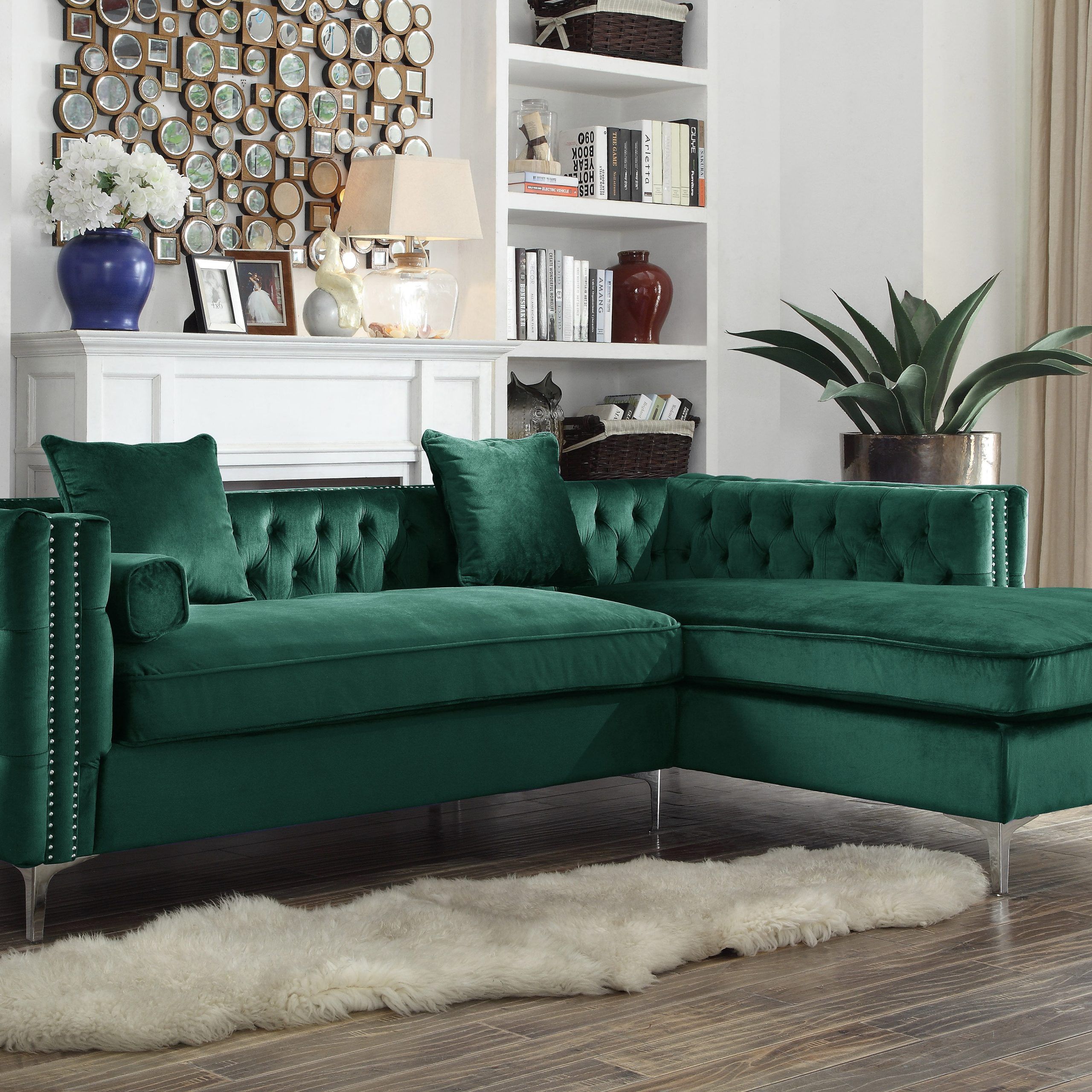 Chic Home Monet Velvet Modern Contemporary Button Tufted With Silver Pertaining To Green Velvet Modular Sectionals (View 13 of 20)