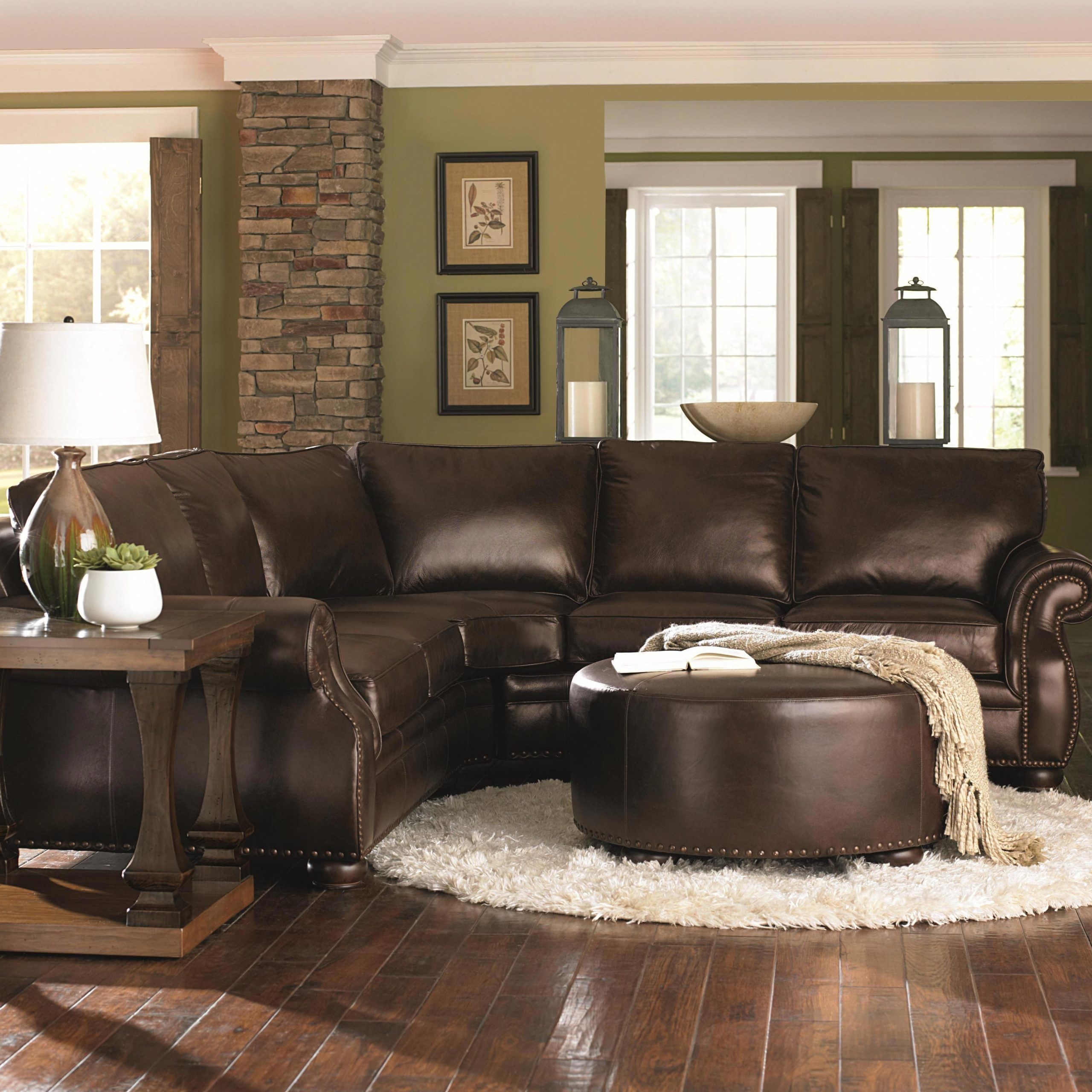 Chocolate Brown Leather Sectional W/ Round Ottoman _ Love Love Love Within Sofas With Ottomans In Brown (Gallery 8 of 20)