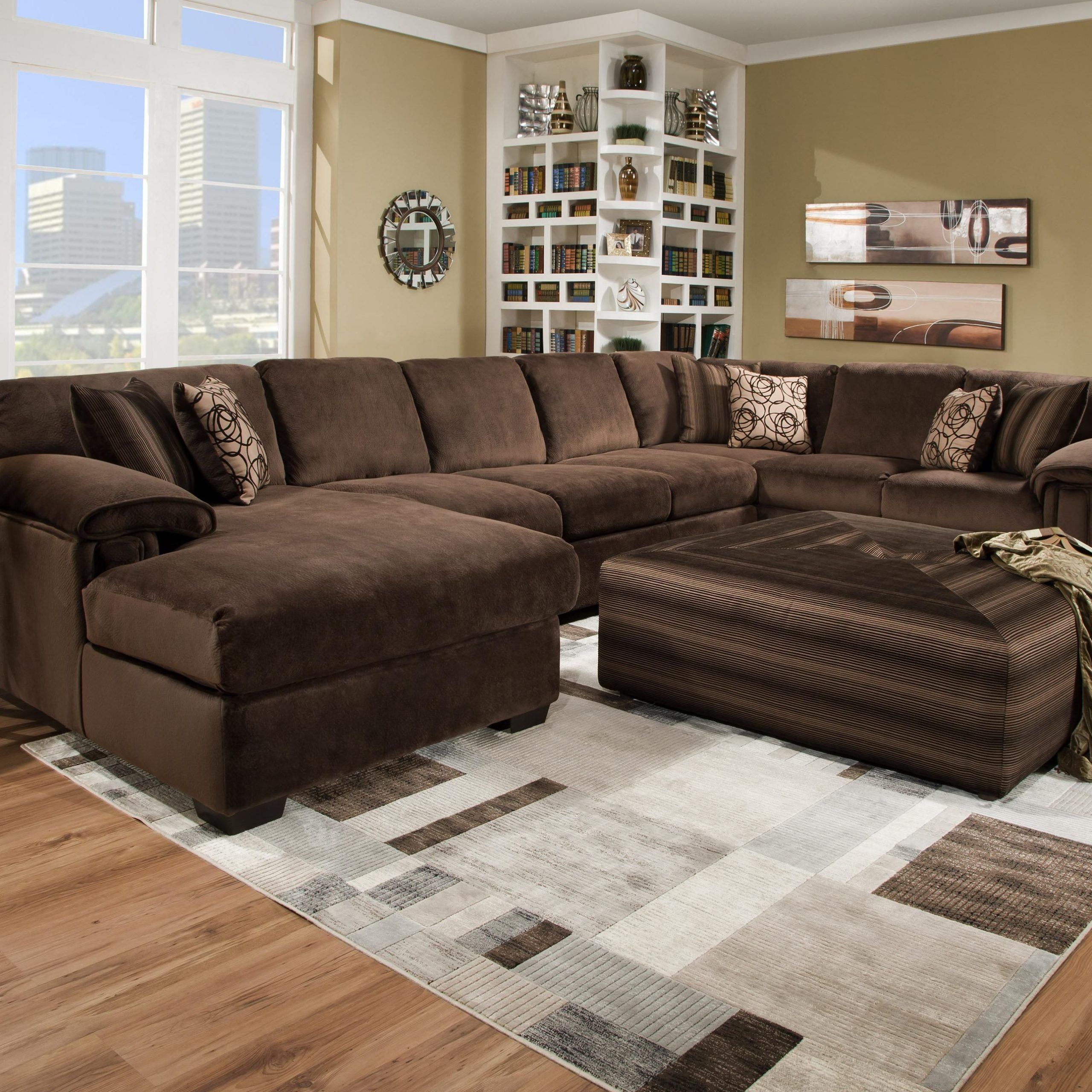 Chocolate Brown Velvet Sectional Sofa | Brown Living Room Decor Throughout Sofas With Ottomans In Brown (View 9 of 20)