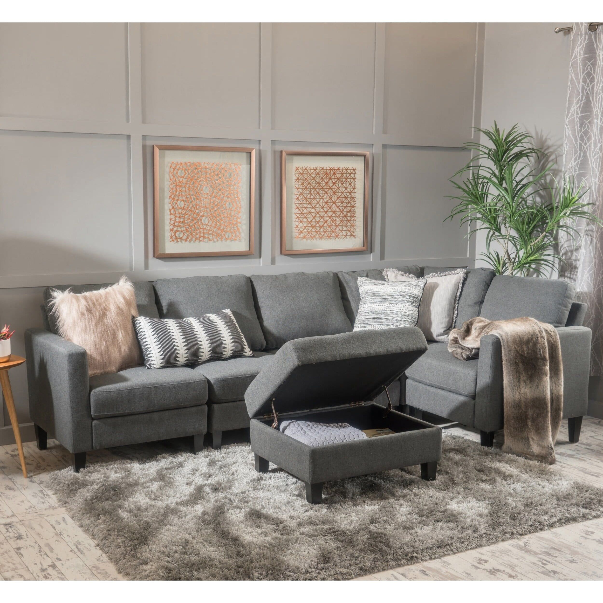 Christopher Knight Home Zahra 6 Piece Sofa Sectional With Storage With Regard To Sofas With Ottomans (View 8 of 20)