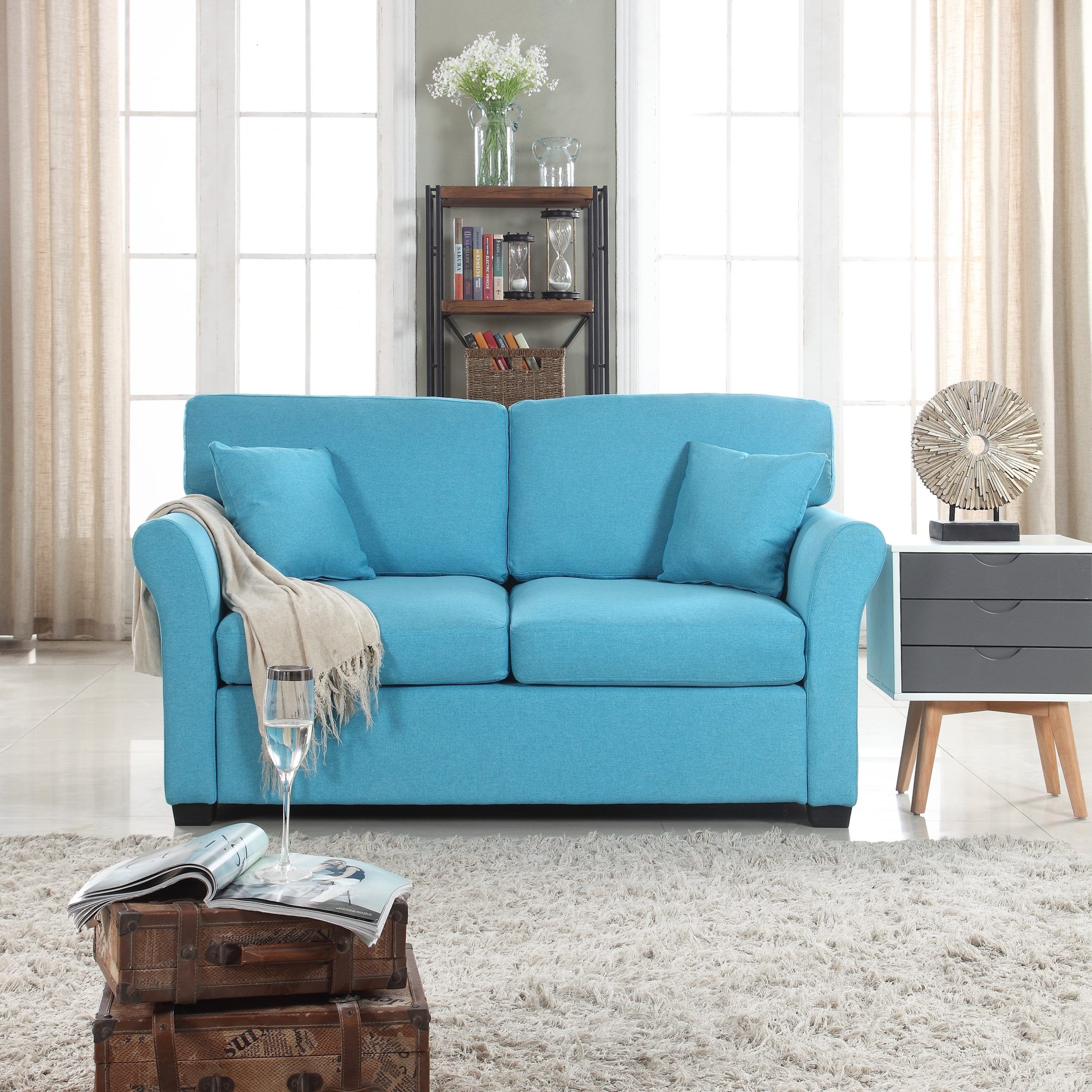Classic And Traditional Comfortable Linen Fabric Loveseat Sofa Living With Regard To Modern Blue Linen Sofas (View 10 of 20)
