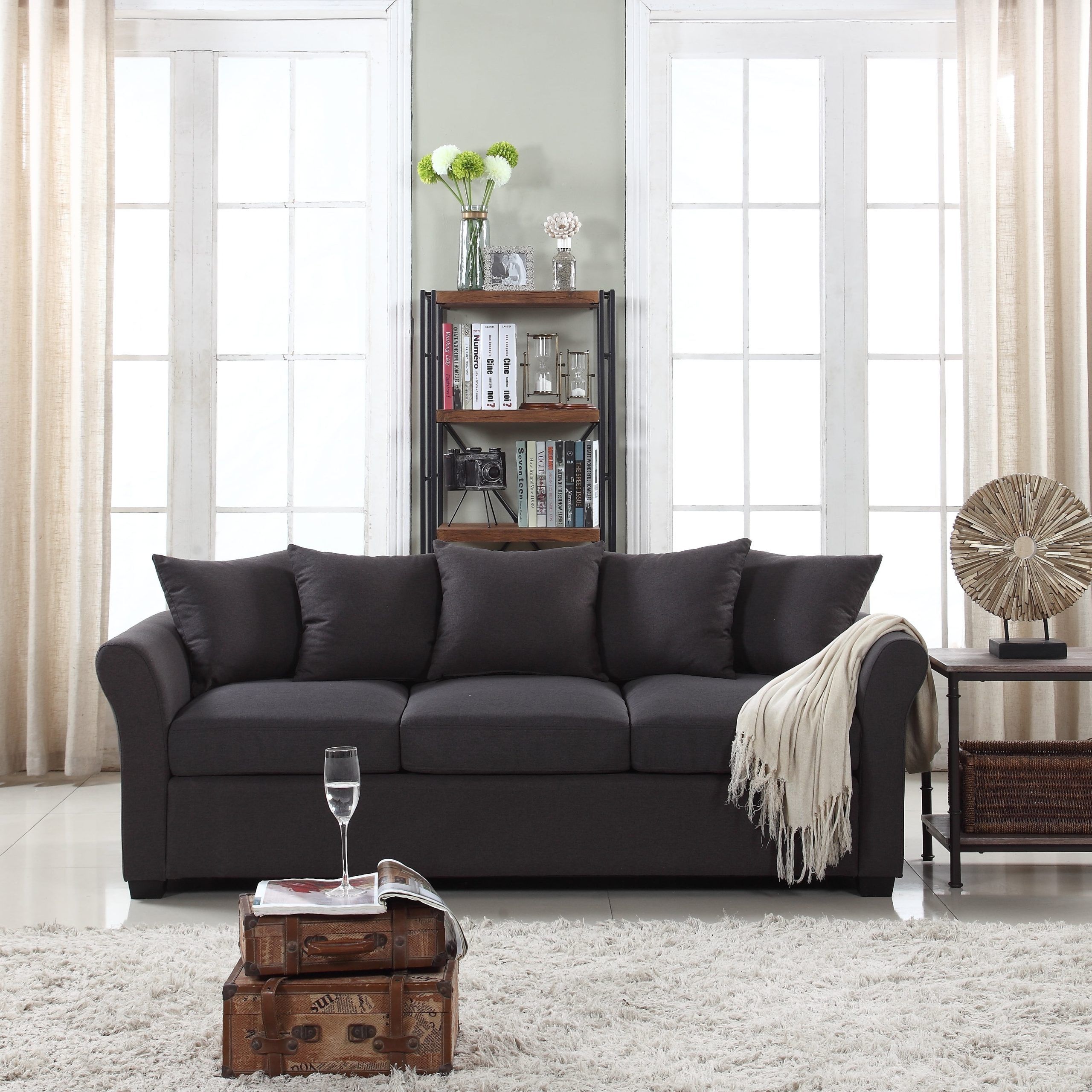 Classic And Traditional Comfortable Linen Fabric Sofa Living Room Couch Within Sofas In Dark Grey (View 2 of 20)