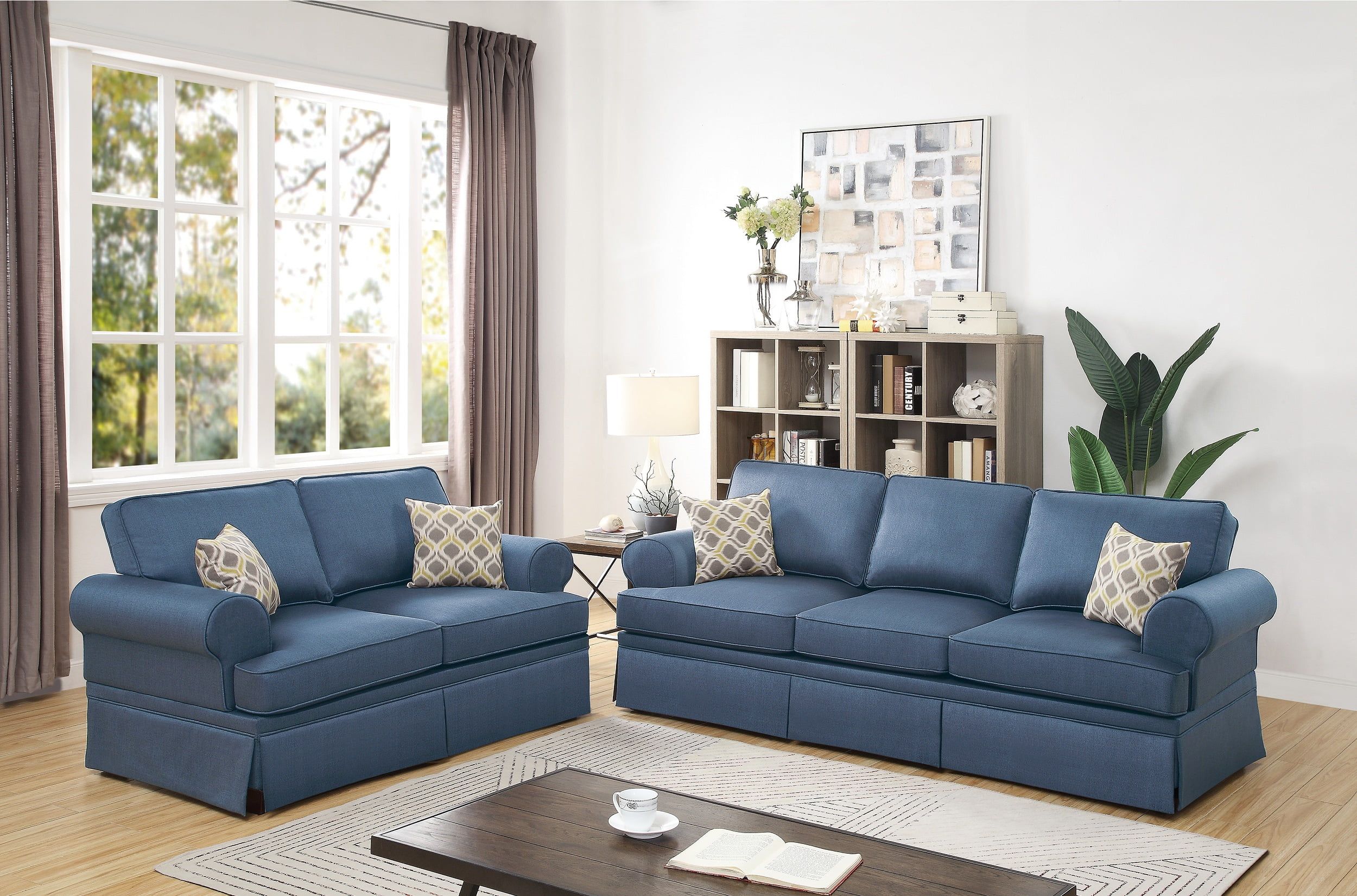 Classic Comfort Cozy Living Room 2pc Sofa Set Sofa And Loveseat Blue Intended For Sofas In Blue (Gallery 9 of 20)