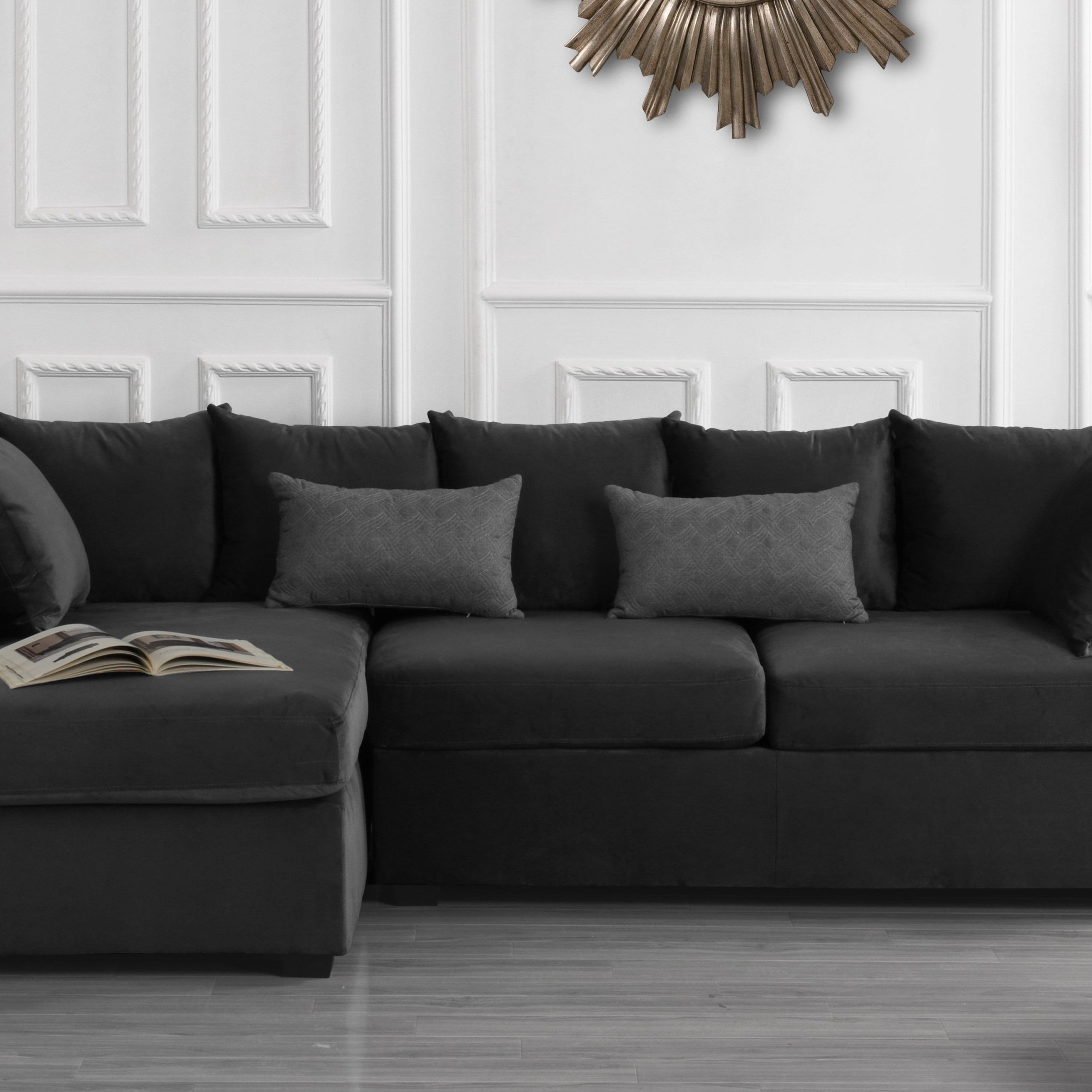 Classic L Shape Couch Large Velvet Sectional Sofa With Extra Wide Throughout Dark Gray Sectional Sofas (View 7 of 20)