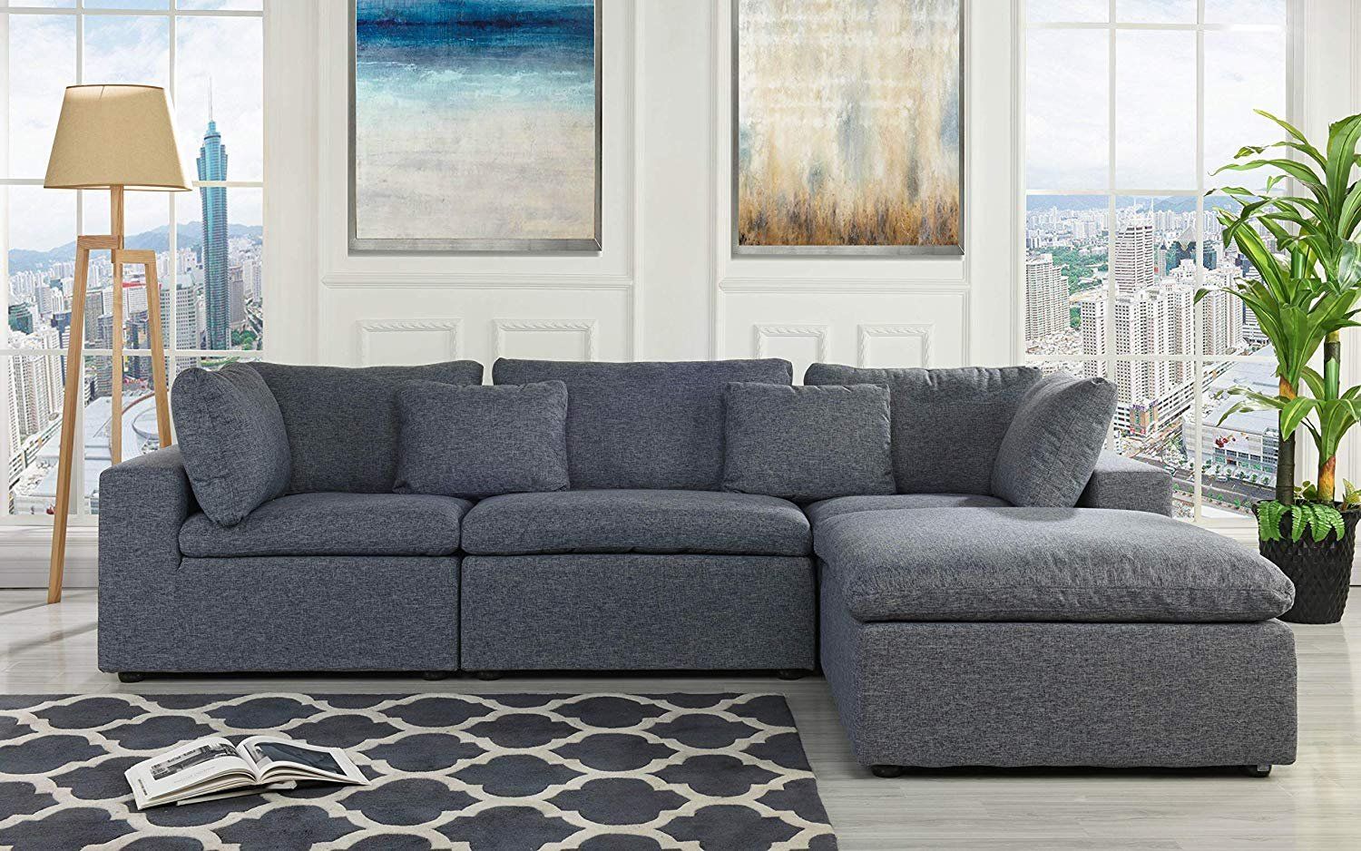 Classic Large Dark Grey Sectional Sofa, L Shape Fabric Couch With Wide Within Dark Gray Sectional Sofas (Gallery 8 of 20)