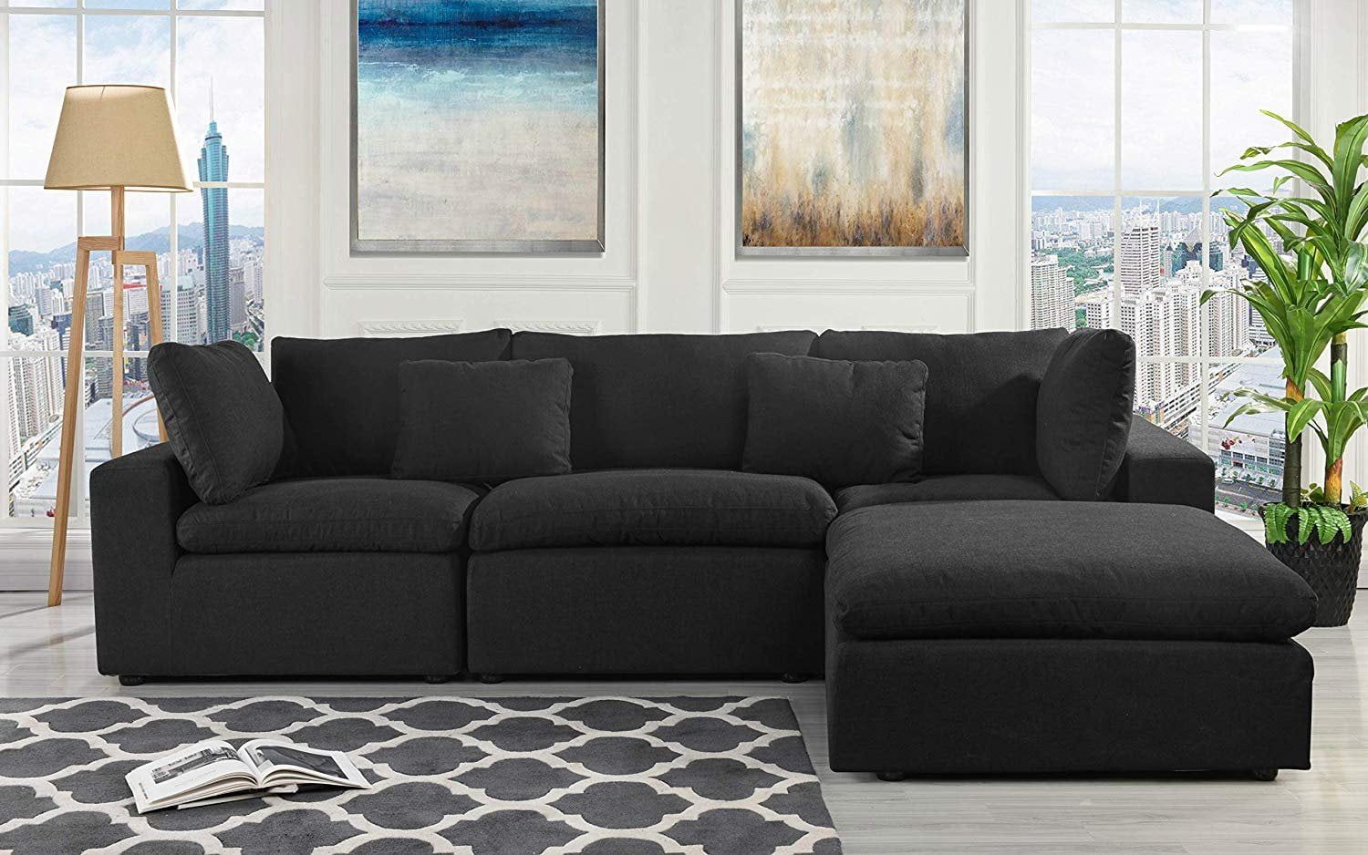 Classic Large Linen Fabric Sectional Sofa, L Shape Couch With Wide For Sofas In Black (Gallery 13 of 20)