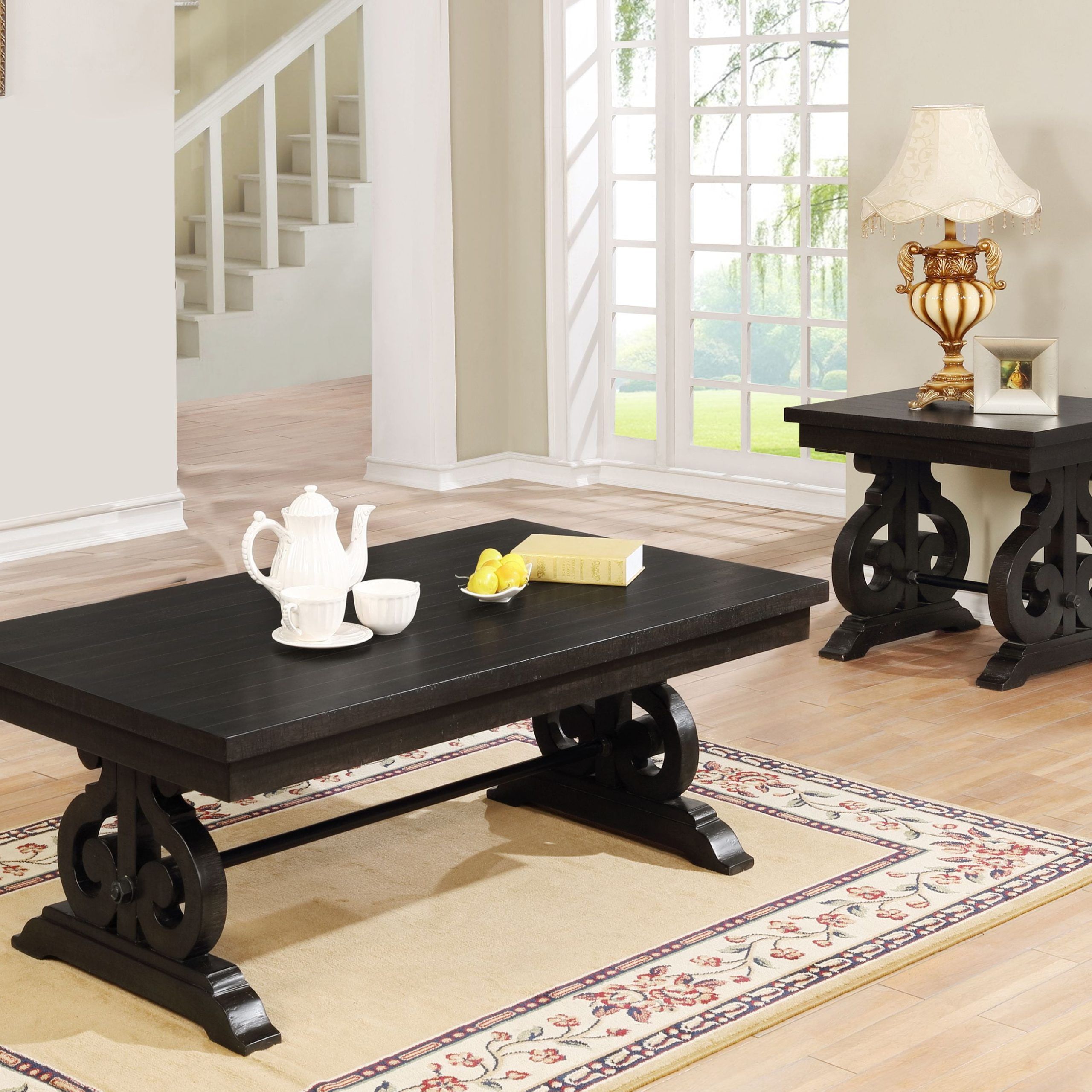 Classic Rustic Solid Wood Coffee Table Set, (coffee & End Table Throughout Coffee Tables With Solid Legs (Gallery 8 of 20)