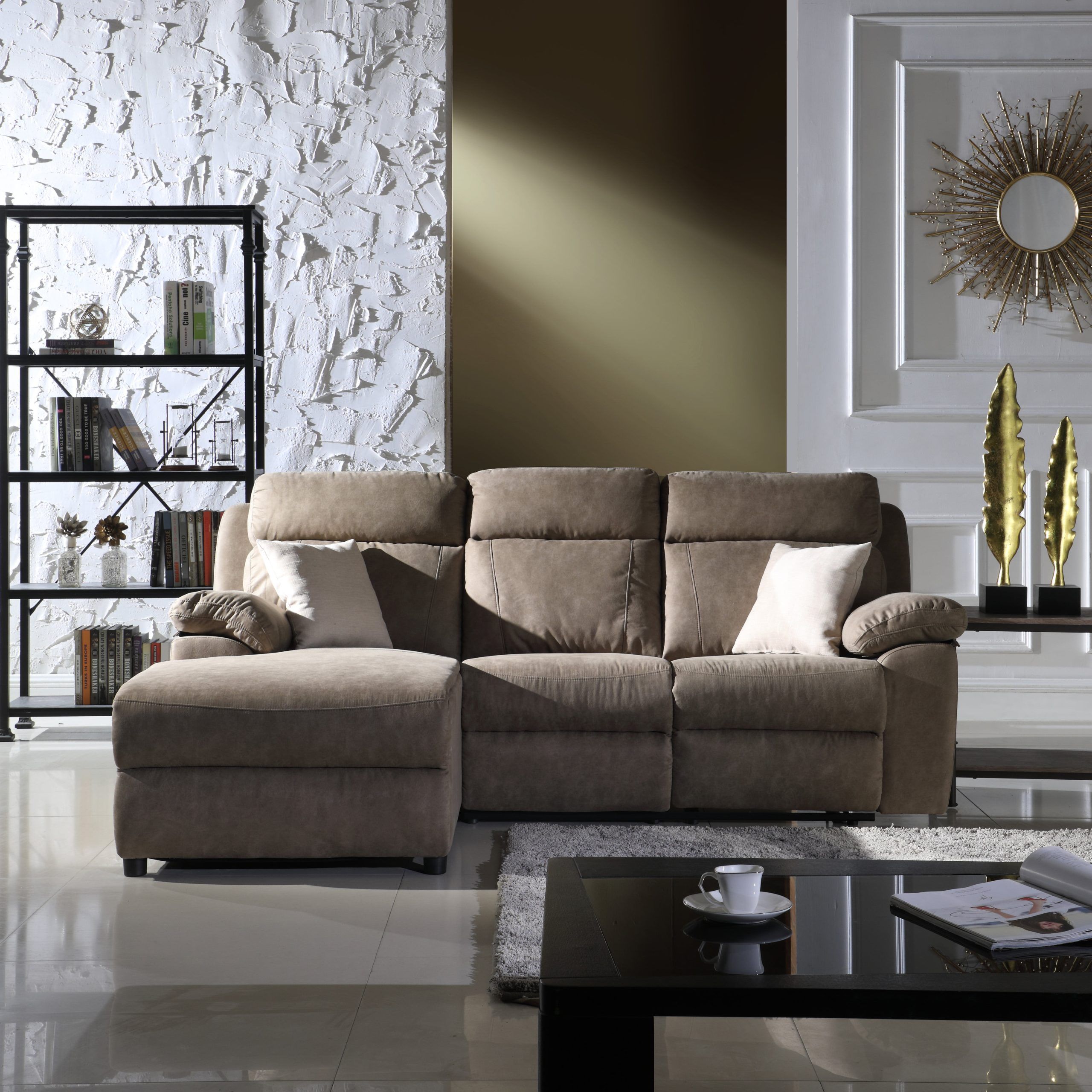 Classic Small Space Reclining Sectional Sofa, Beige – Walmart Intended For Sofas In Beige (Gallery 19 of 20)