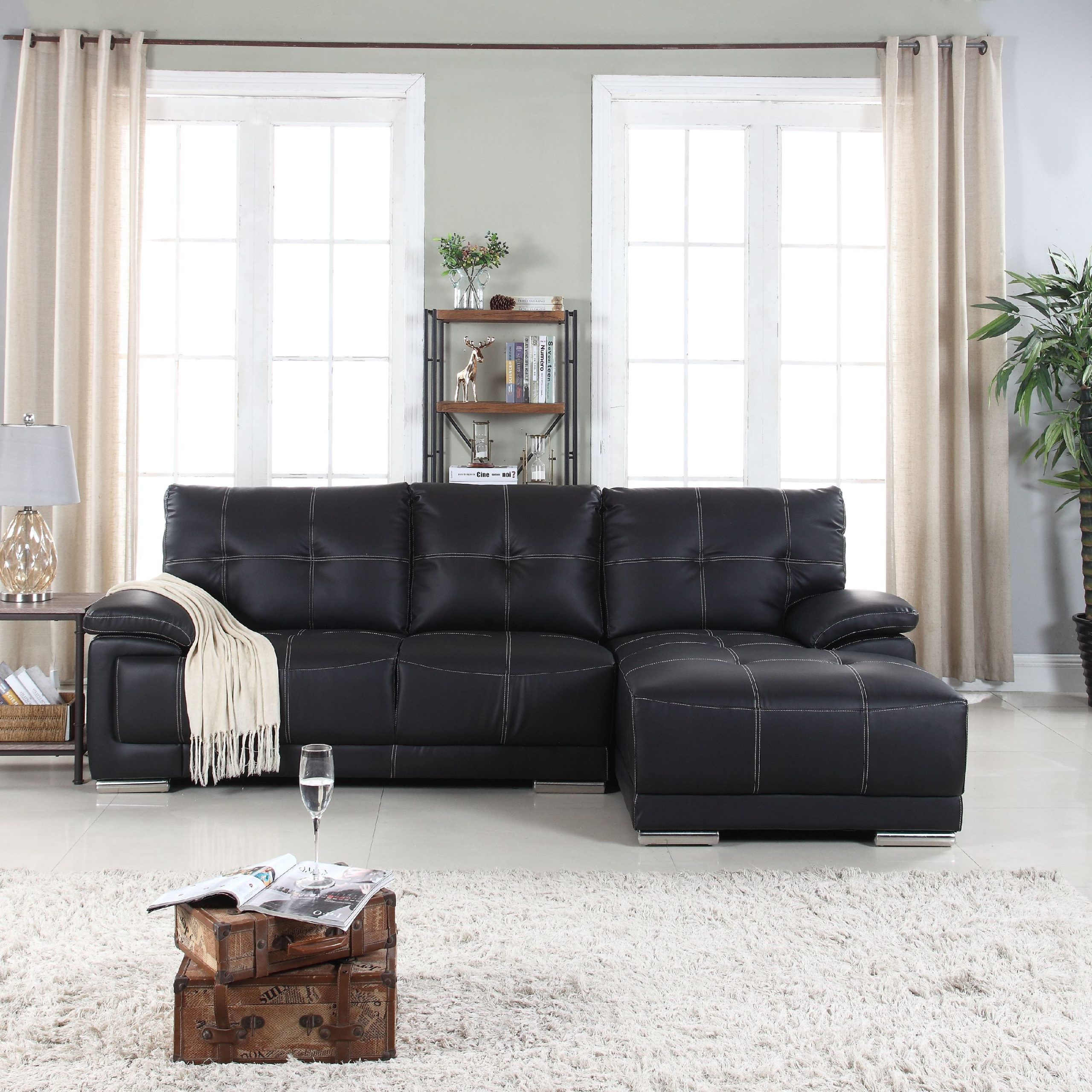 Classic Tufted Faux Leather Sectional Sofa – Walmart For Faux Leather Sectional Sofa Sets (View 17 of 21)