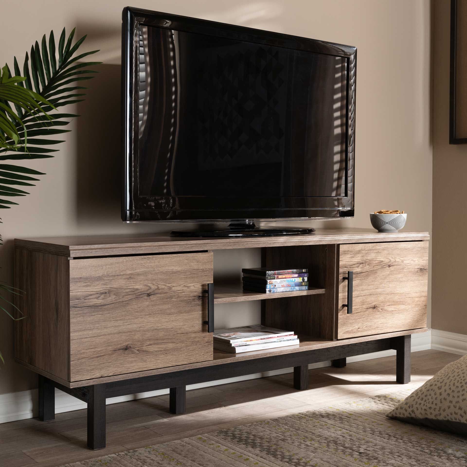 Clean Lines And A Display Of Natural Wood Grains Make The Ariel Tv Regarding Tv Stands With 2 Doors And 2 Open Shelves (View 3 of 20)