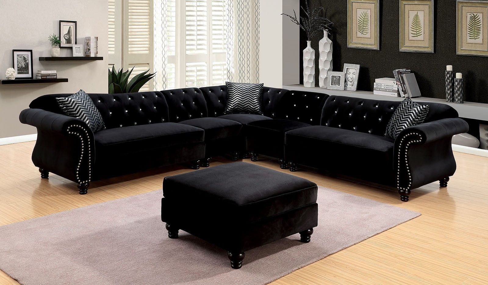 Cm6158bk Jolanda Black Traditional Sectional Sofa – Luchy Amor Furniture With Right Facing Black Sofas (Gallery 10 of 20)