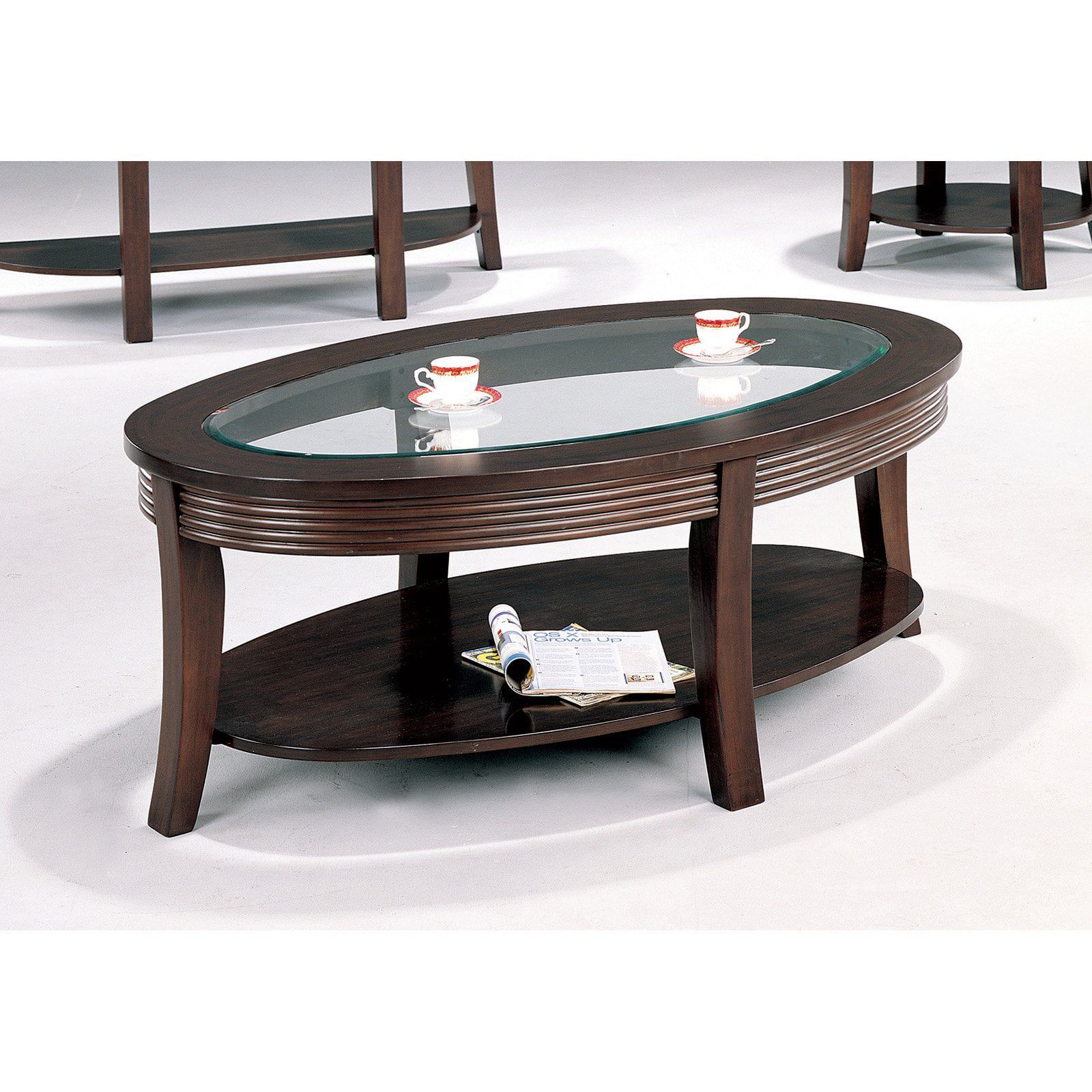 Coaster Furniture Oval Coffee Table With Glass Top – Cappuccino Throughout Oval Glass Coffee Tables (Gallery 16 of 20)