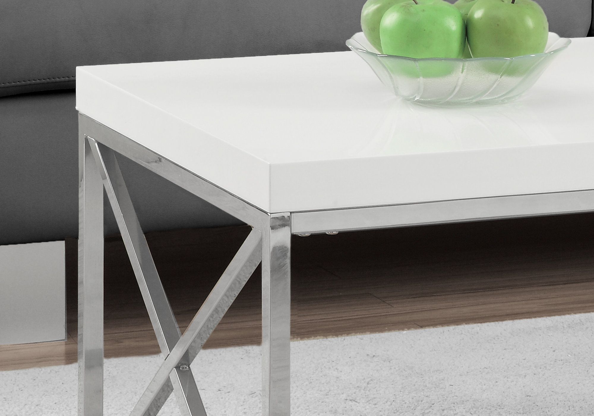 Coffee Table – Glossy White With Chrome Metal – Victoria Rose Decor For Glossy Finished Metal Coffee Tables (View 2 of 20)