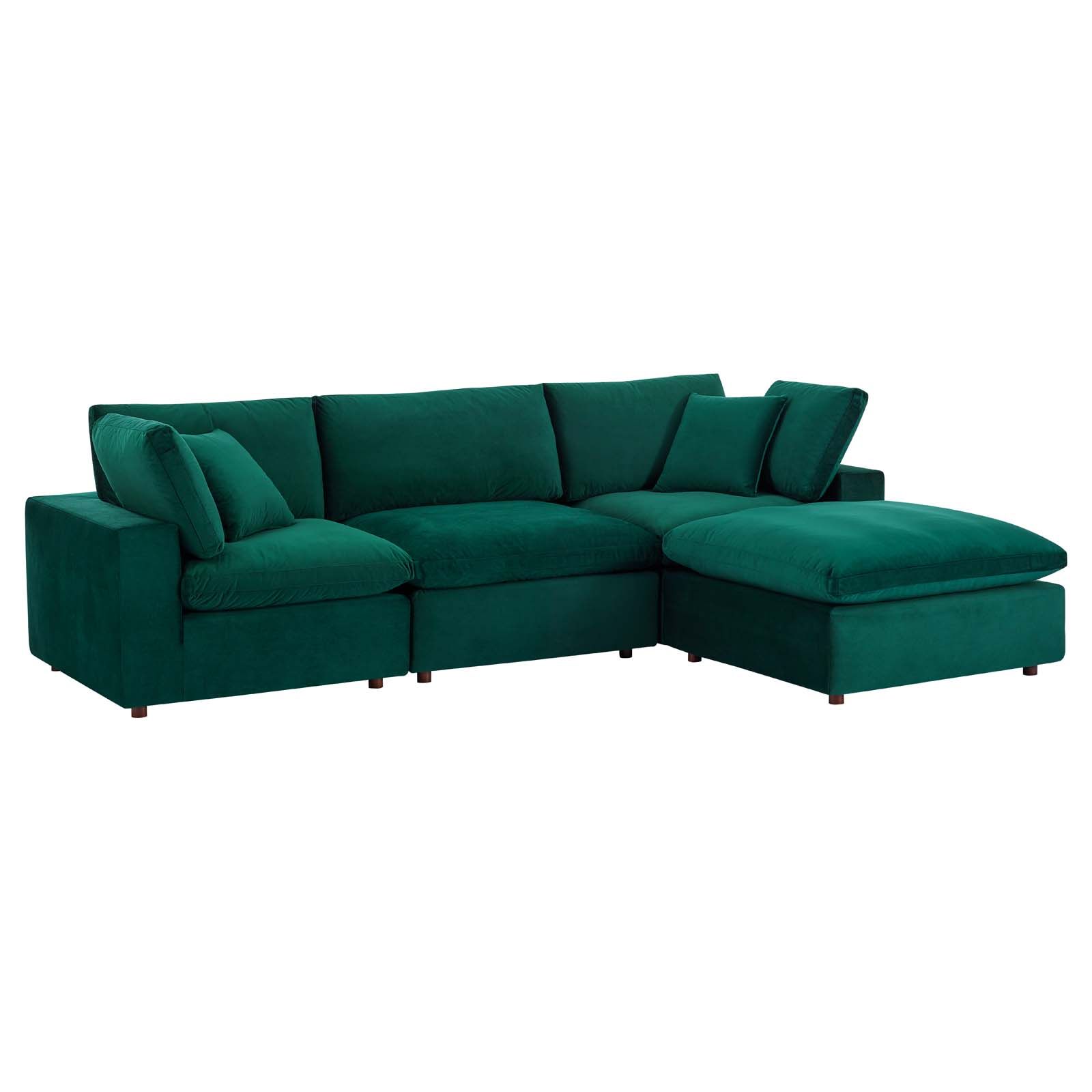 Commix Down Filled Overstuffed Performance Velvet 4 Piece Sectional Intended For Green Velvet Modular Sectionals (View 10 of 20)
