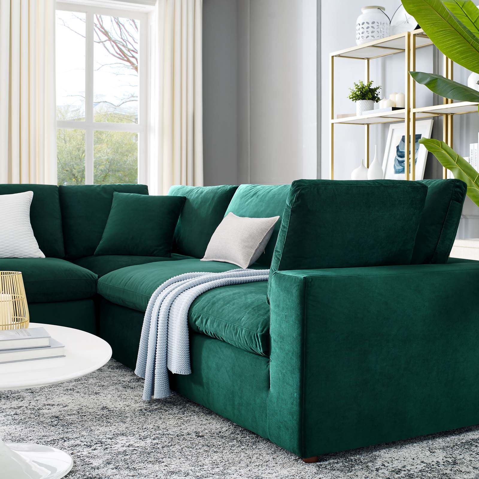 Commix Down Filled Overstuffed Performance Velvet 5 Piece Sectional With Green Velvet Modular Sectionals (Gallery 6 of 20)