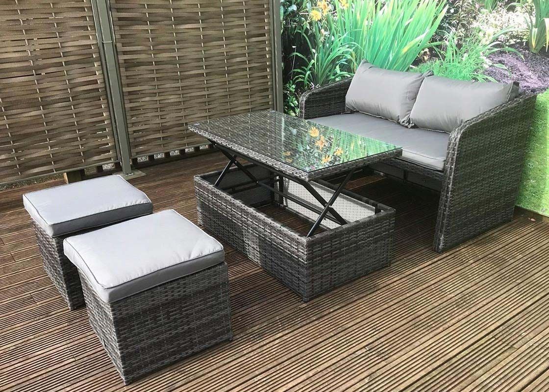 Compact Rattan4 Bistro Balcony Outdoor Set Pertaining To 4pcs Rattan Patio Coffee Tables (View 9 of 20)