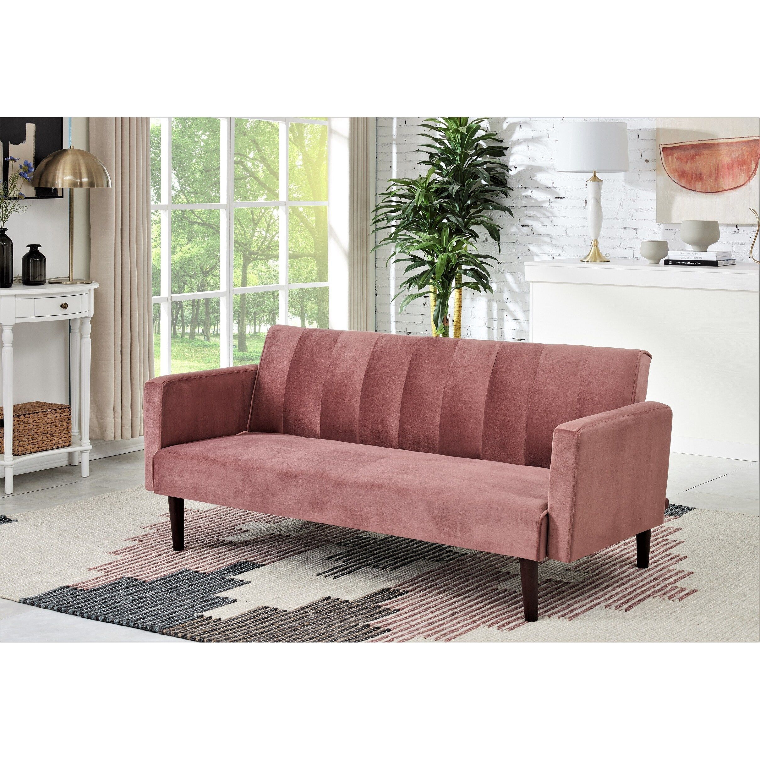Container Furniture Srtip Convertible Velvet Sofa Bed – Overstock Inside 66" Convertible Velvet Sofa Beds (View 4 of 20)