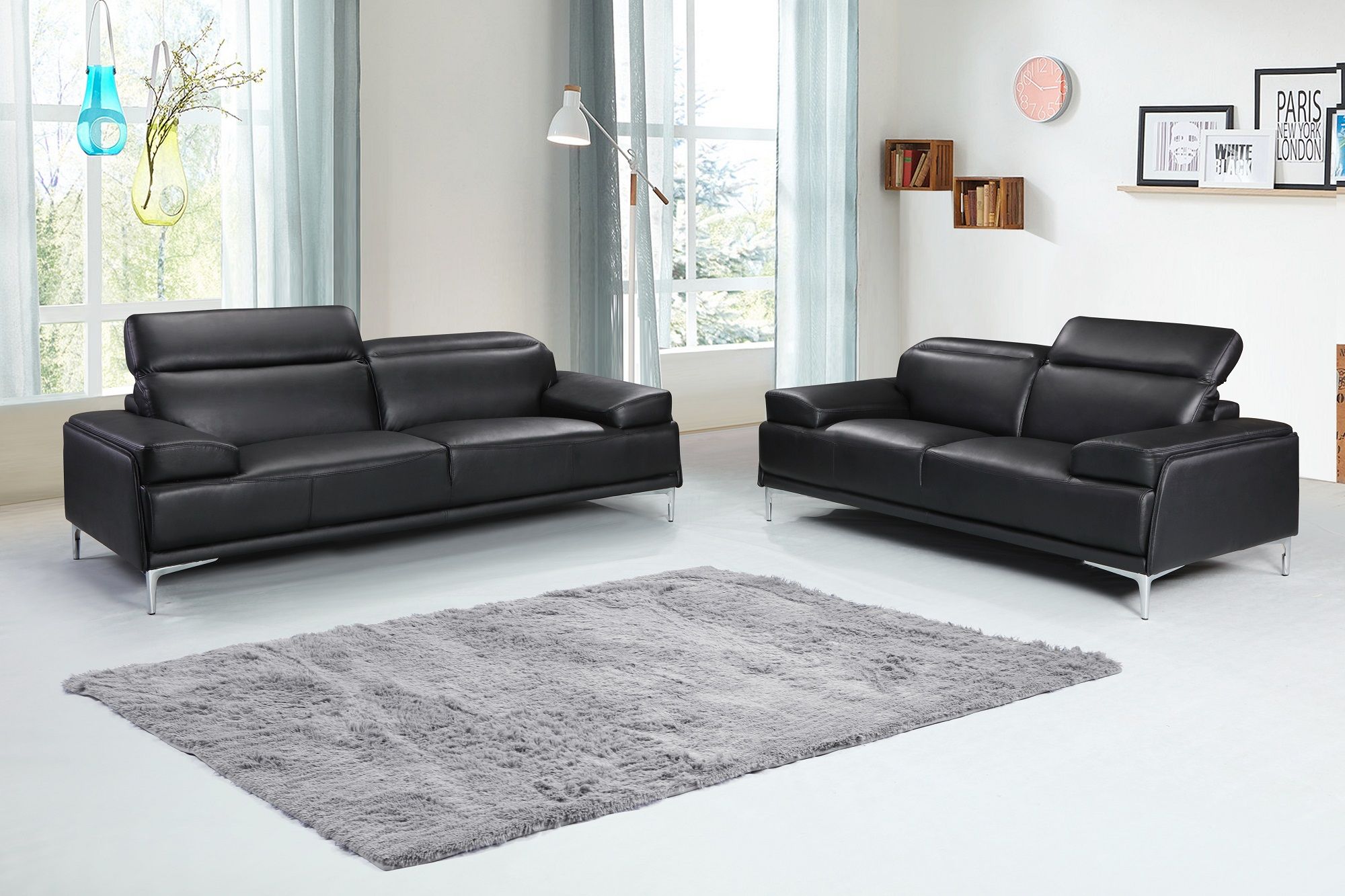 Contemporary Black Leather Living Room Sofa Set Minneapolis Minnesota J Throughout Right Facing Black Sofas (View 11 of 20)