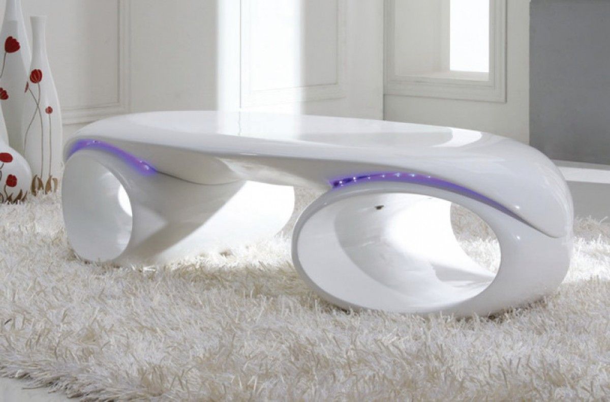 Contemporary Glossy White Coffee Table With Led Lights Indianapolis Regarding Coffee Tables With Drawers And Led Lights (View 15 of 20)