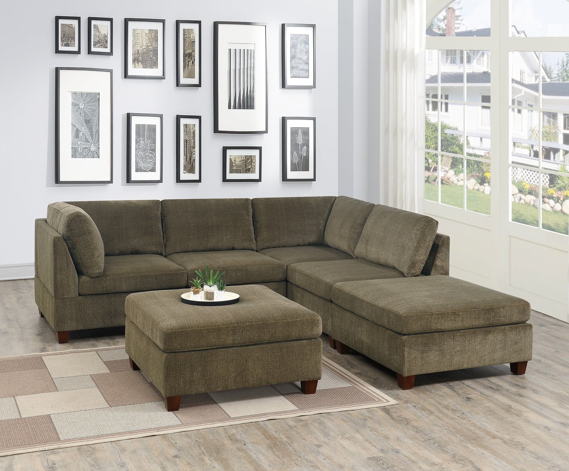 Contemporary Modern Unique Modular 6pc Sectional Sofa Set Tan Color Inside Chenille Sectional Sofas (View 6 of 20)
