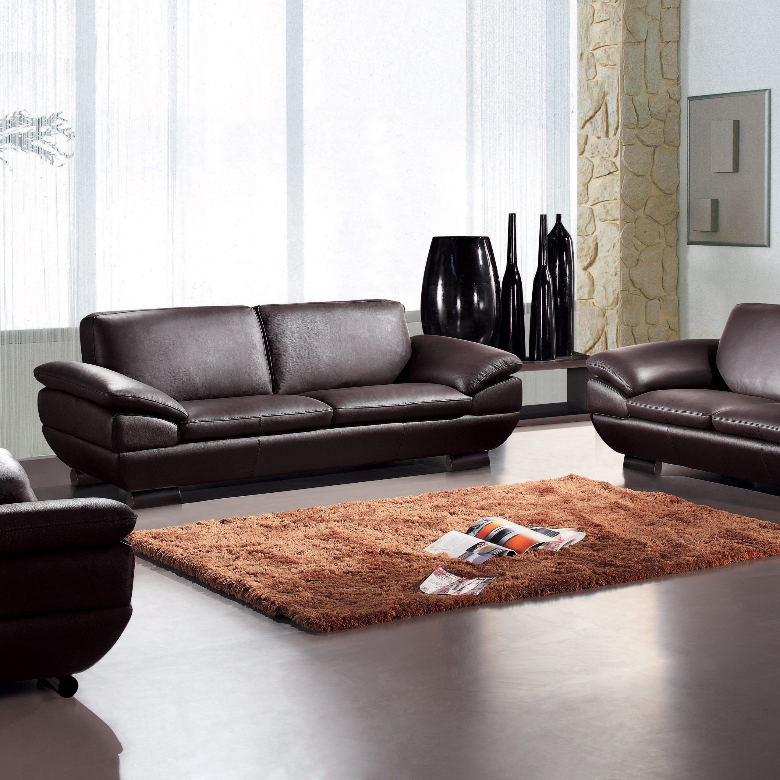 Contemporary Three Piece Sofa Set In Dark Brown Leather Atlanta Georgia Inside 3 Piece Leather Sectional Sofa Sets (View 17 of 20)