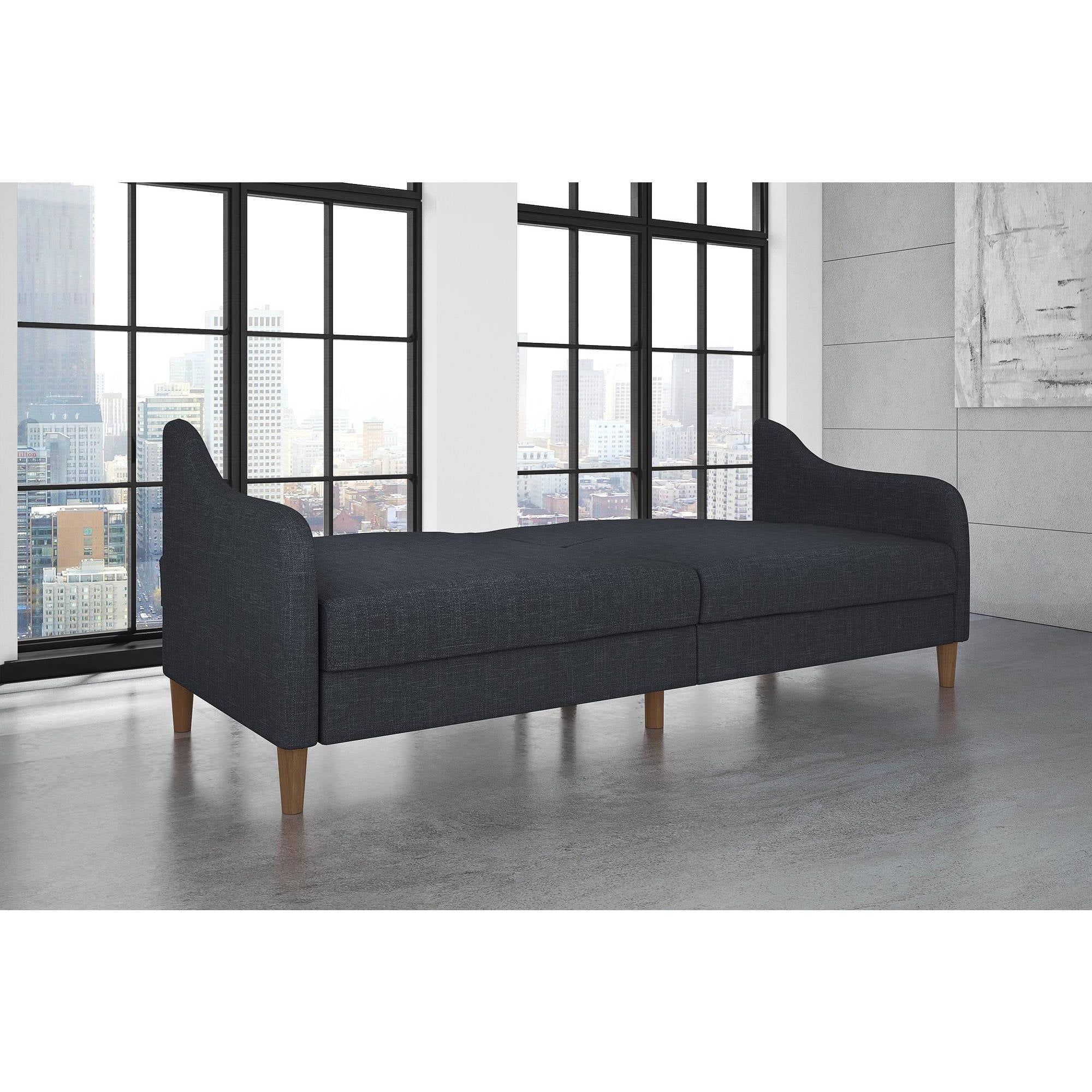 Convertible Jasper Coil Sofa Sleeper Futon Navy Linen Upholstery Couch With Navy Linen Coil Sofas (Gallery 1 of 20)