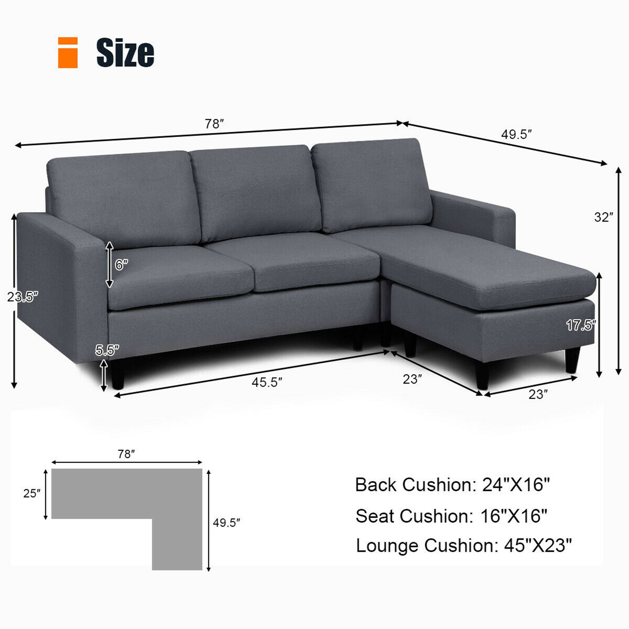 Convertible L Shaped Sectional Sofa Couch W/ Cushion Dark Gray | Ebay For Convertible L Shaped Sectional Sofas (Gallery 15 of 20)