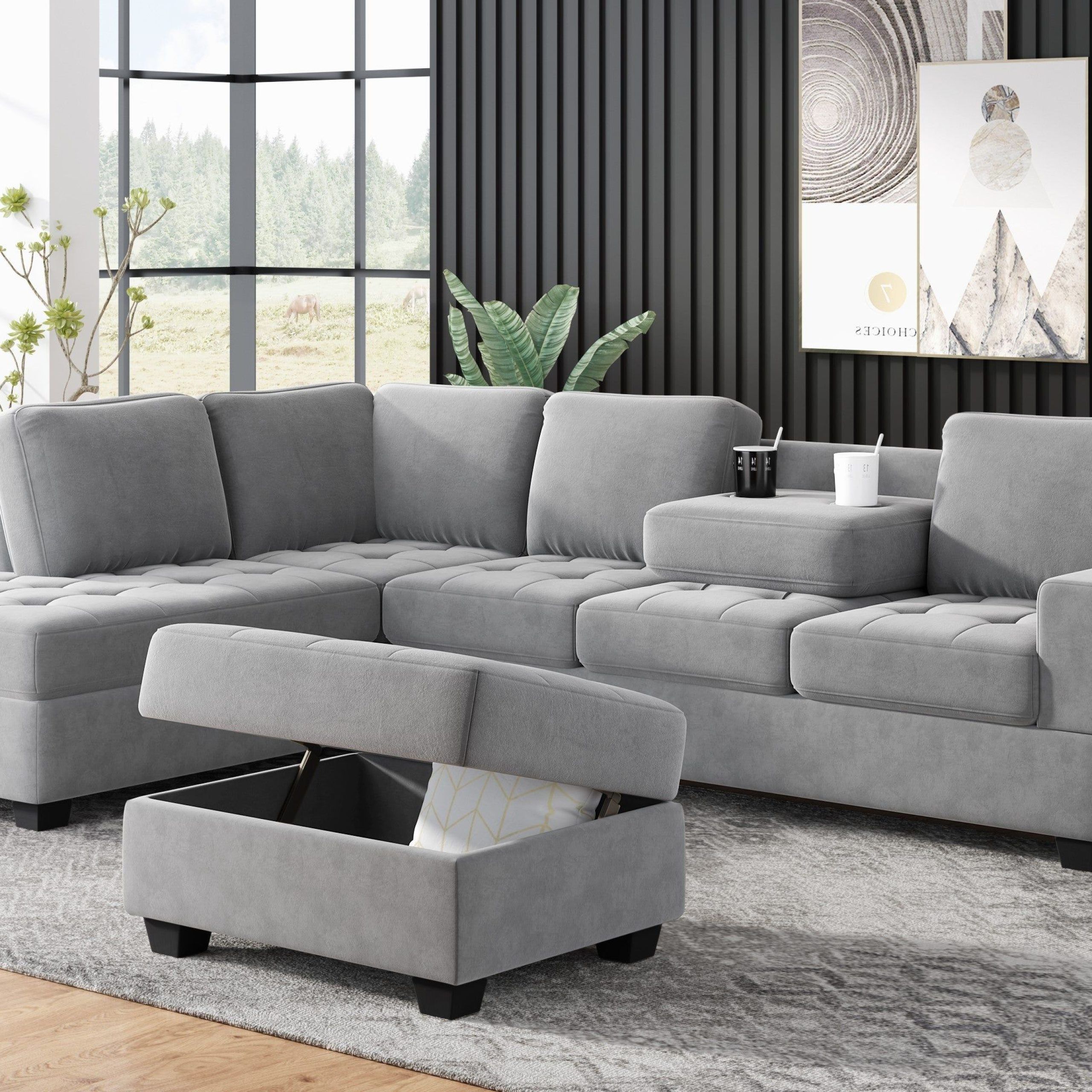 Convertible L Shaped Sectional Sofa With Reversible Chaise, Storage Ot Within Convertible L Shaped Sectional Sofas (View 19 of 20)