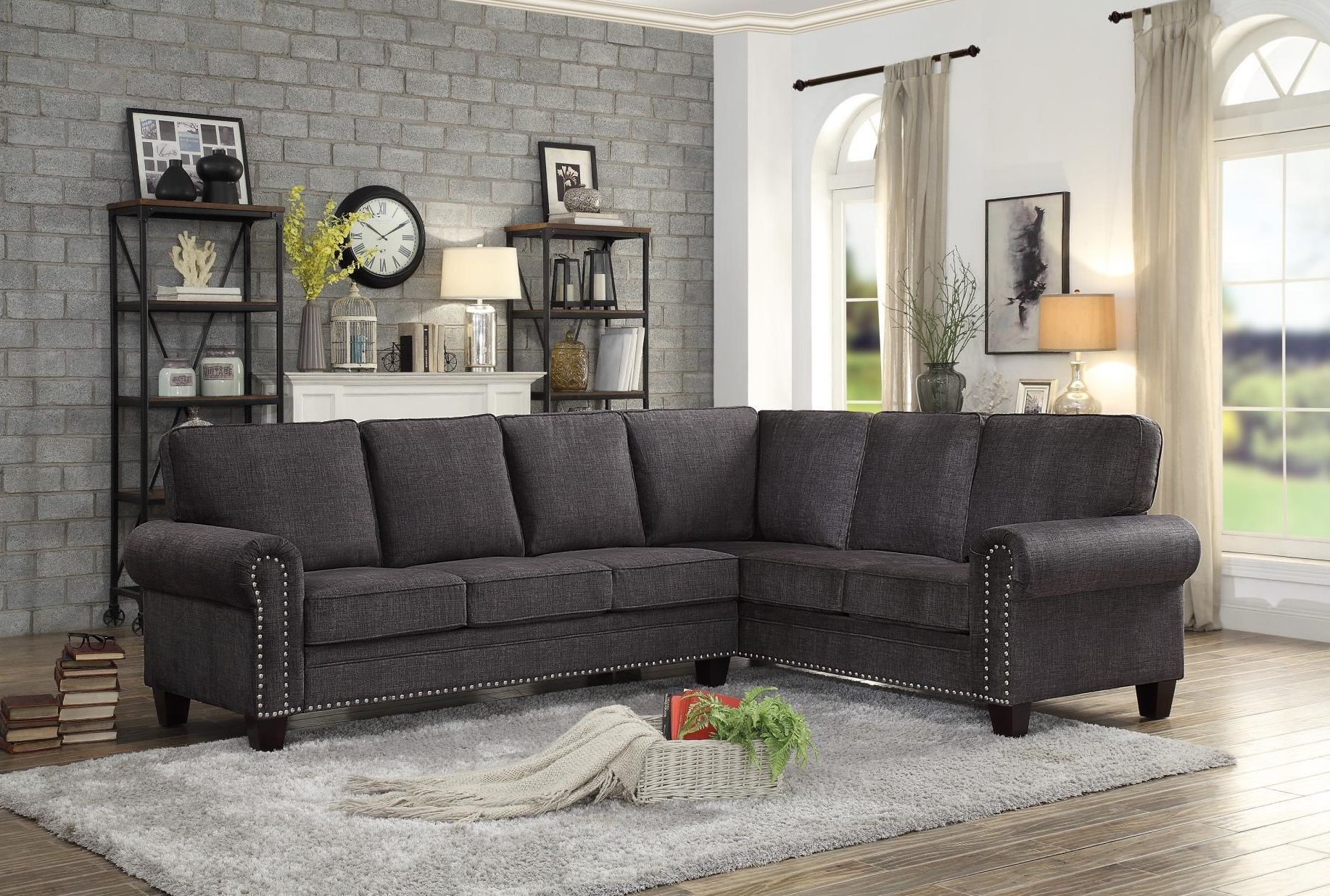 Cornelia Dark Grey Sectional (with Images) | Fabric Sectional Sofas With Regard To Dark Gray Sectional Sofas (View 13 of 20)