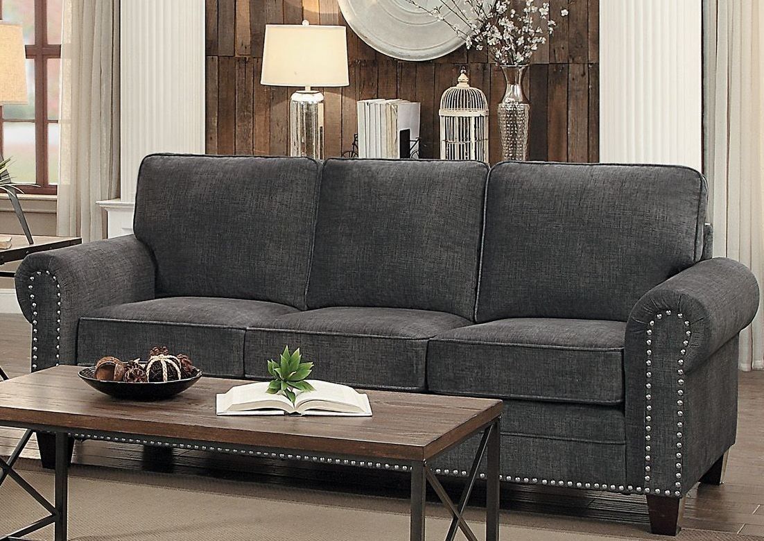 Cornelia Dark Grey Sofa From Homelegance | Coleman Furniture For Dark Grey Polyester Sofa Couches (Gallery 7 of 20)