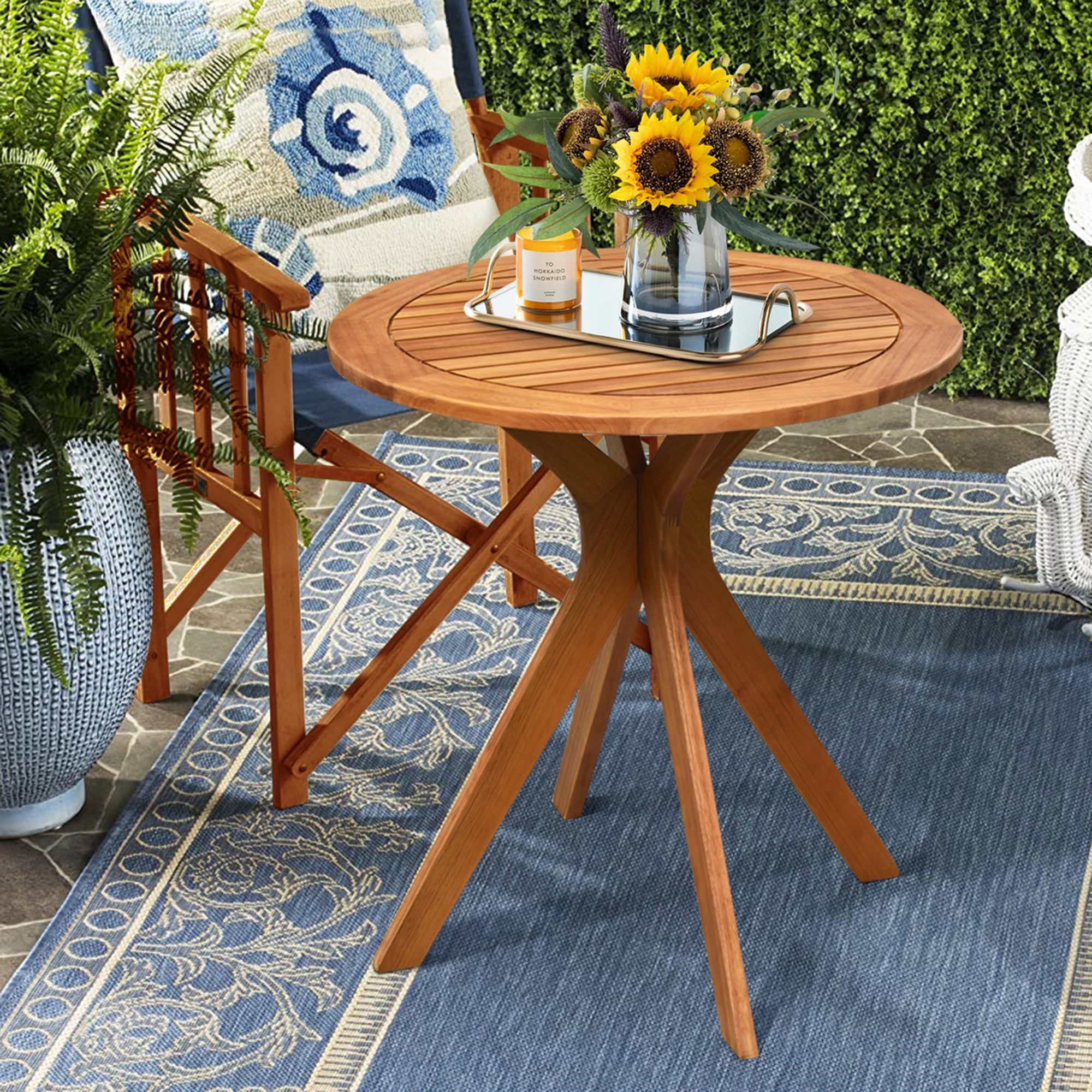 Costway 27'' Outdoor Round Table Solid Wood Coffee Side Bistro Table Pertaining To Coffee Tables With Round Wooden Tops (View 17 of 20)