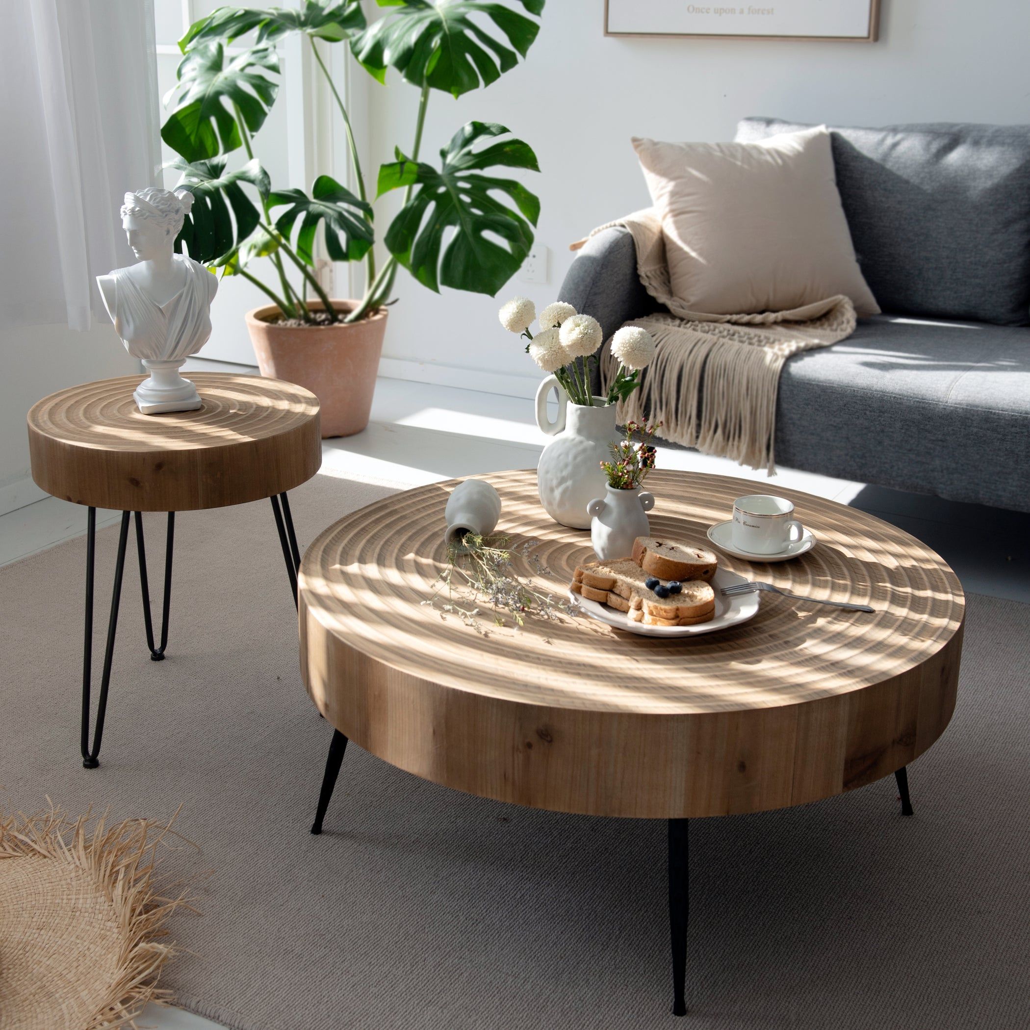 Cozayh 2 Piece Modern Farmhouse Living Room Coffee Table Set, Round Inside Modern Farmhouse Coffee Table Sets (View 5 of 20)