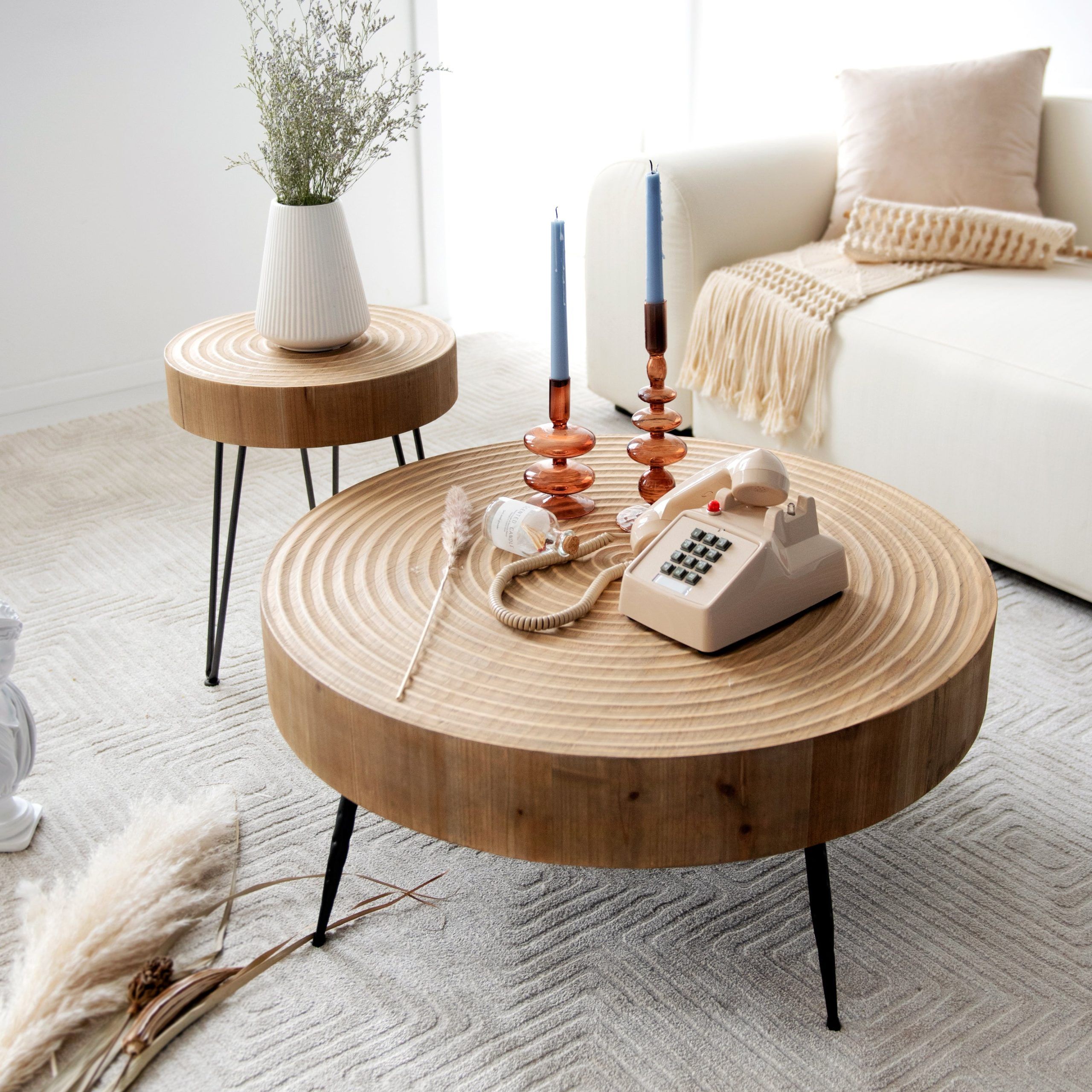 Cozayh 2 Piece Modern Farmhouse Living Room Coffee Table Set, Round Intended For Modern Farmhouse Coffee Table Sets (View 8 of 20)