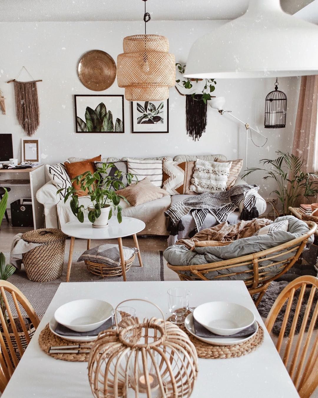 Cozy Living Room With White Interior And Bohemian Style Is Cute And Pertaining To Cozy Castle Boho Living Room Tables (View 12 of 20)