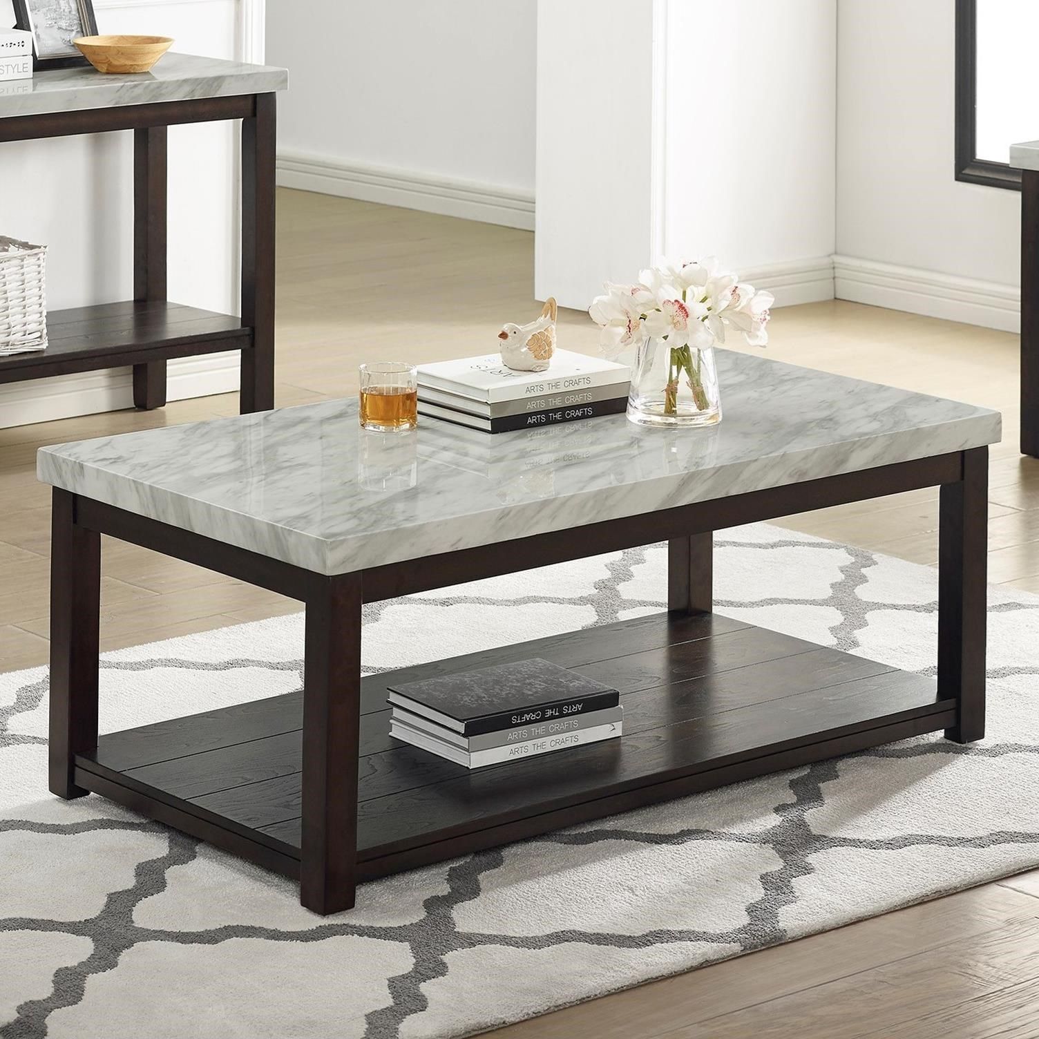 Crown Mark Deacon Transitional Faux Marble Coffee Table With Casters Regarding Coffee Tables With Casters (View 13 of 21)