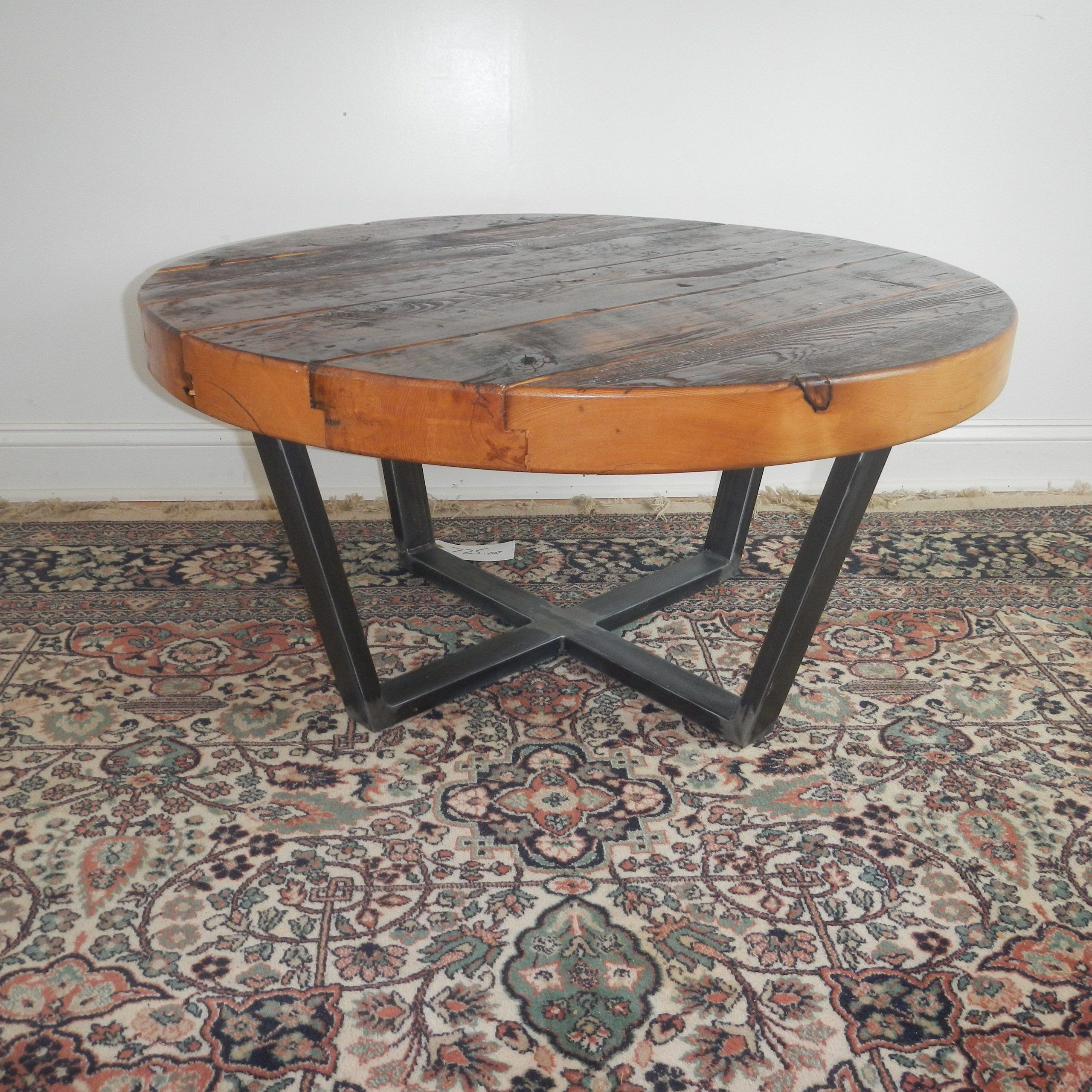Custom Made Reclaimed Wood And Welded Steel Round Coffee Tabledon For Round Coffee Tables With Steel Frames (View 5 of 21)