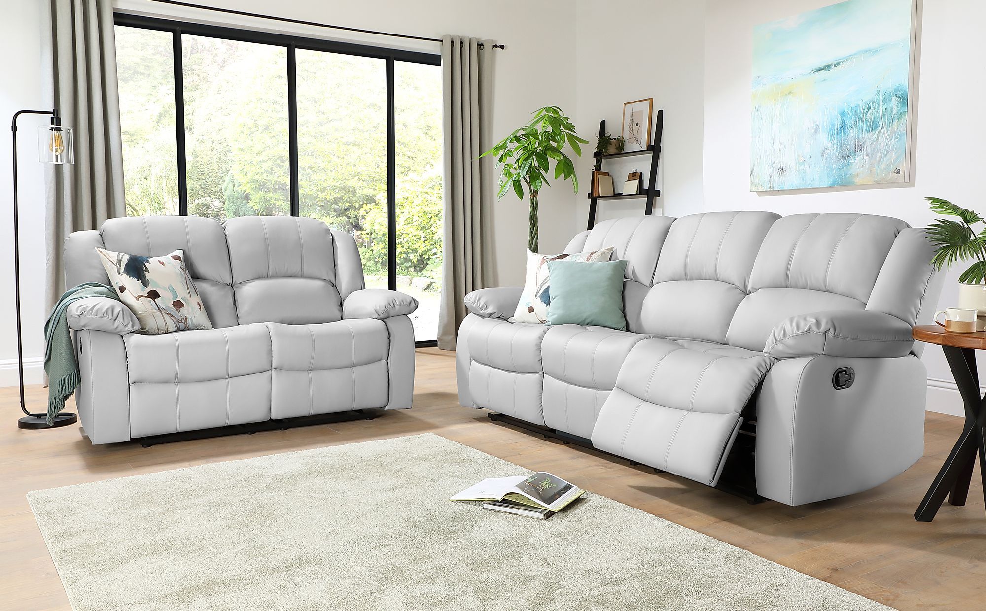 Dakota Light Grey Leather 3+2 Seater Recliner Sofa Set | Furniture Choice With Regard To Sofas In Light Grey (View 8 of 20)