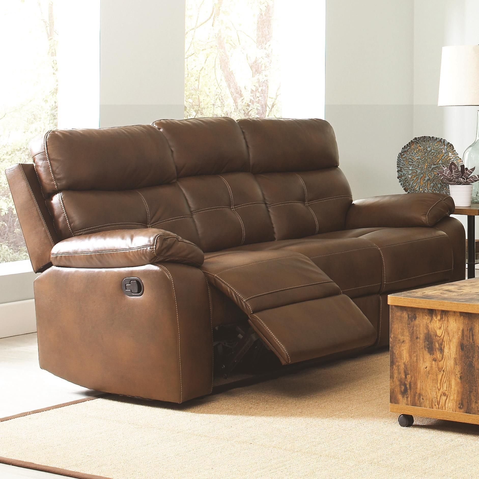 Damiano Faux Leather Reclining Sofa From Coaster (601691) | Coleman Inside Faux Leather Sofas (View 21 of 21)