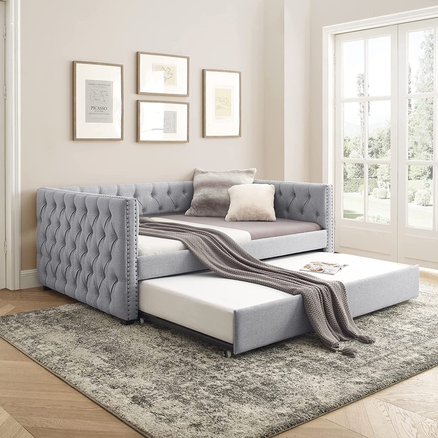 Daybed With Trundle, Muumblus Modren Adult Pull Out Sofa Bed For Intended For 2 In 1 Gray Pull Out Sofa Beds (Gallery 9 of 20)