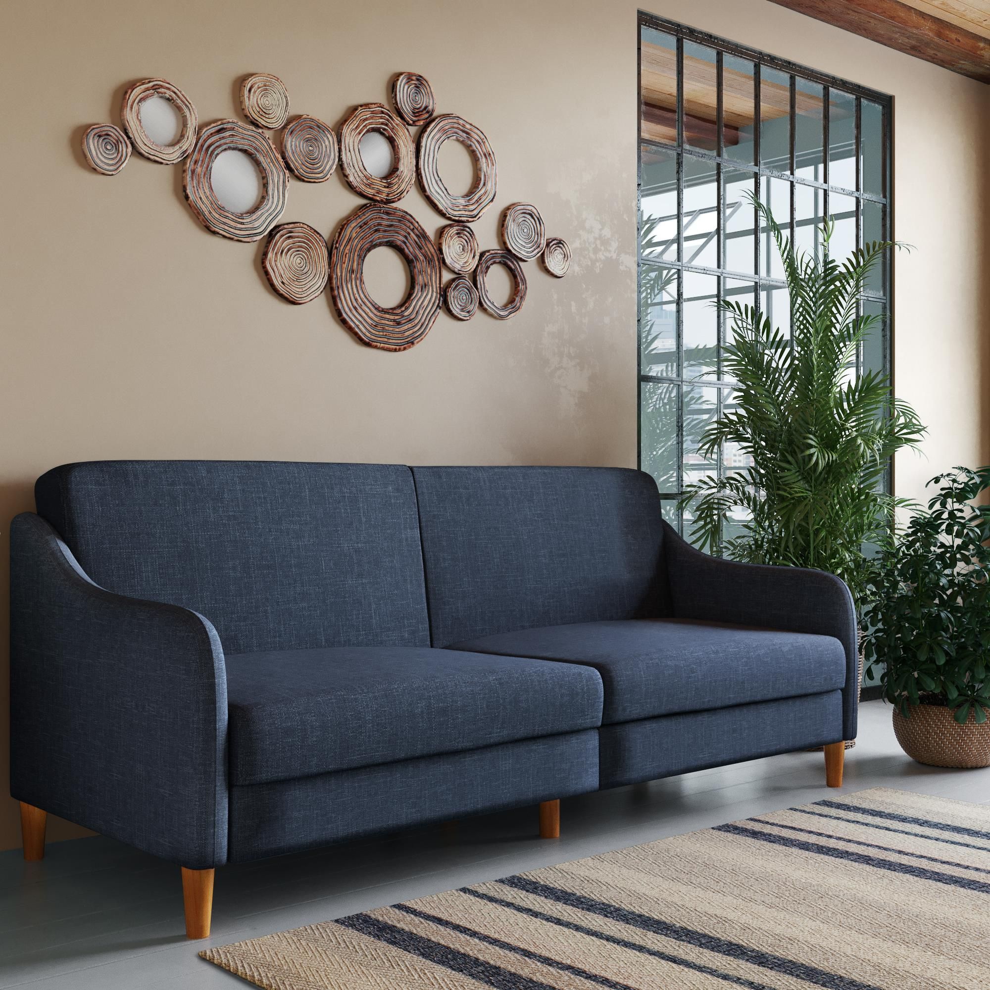 Desert Fields Jasper Coil Futon, Navy Linen – Walmart | Living Room Intended For Navy Linen Coil Sofas (View 7 of 20)