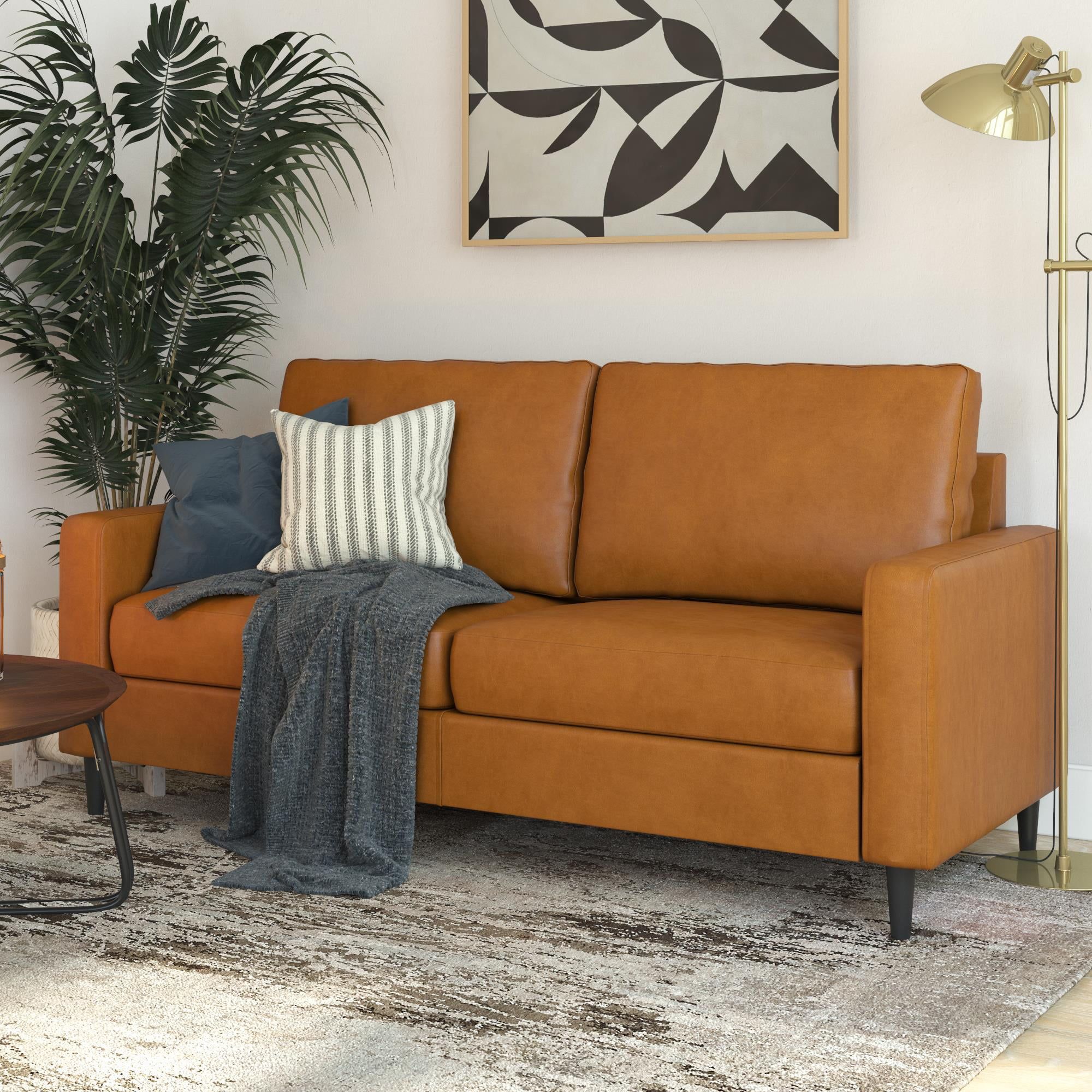 Dhp Connor Modern Sofa, Small Space Living Room Furniture, Camel Faux Throughout Faux Leather Sofas (View 8 of 21)