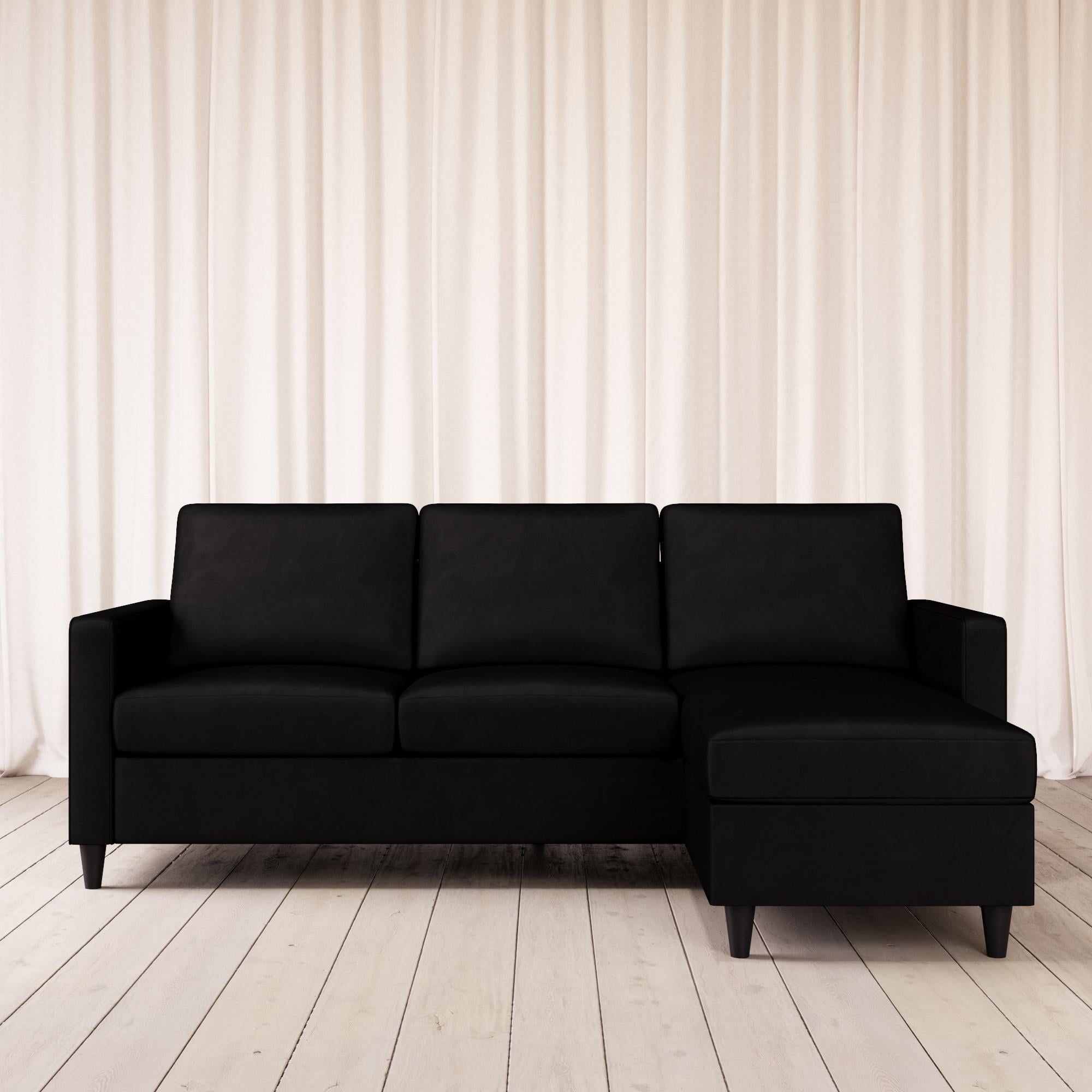 Dhp Cooper Modern Sectional Sofa, Black Velvet – Walmart – Walmart Within Black Velvet 2 Seater Sofa Beds (Gallery 11 of 20)