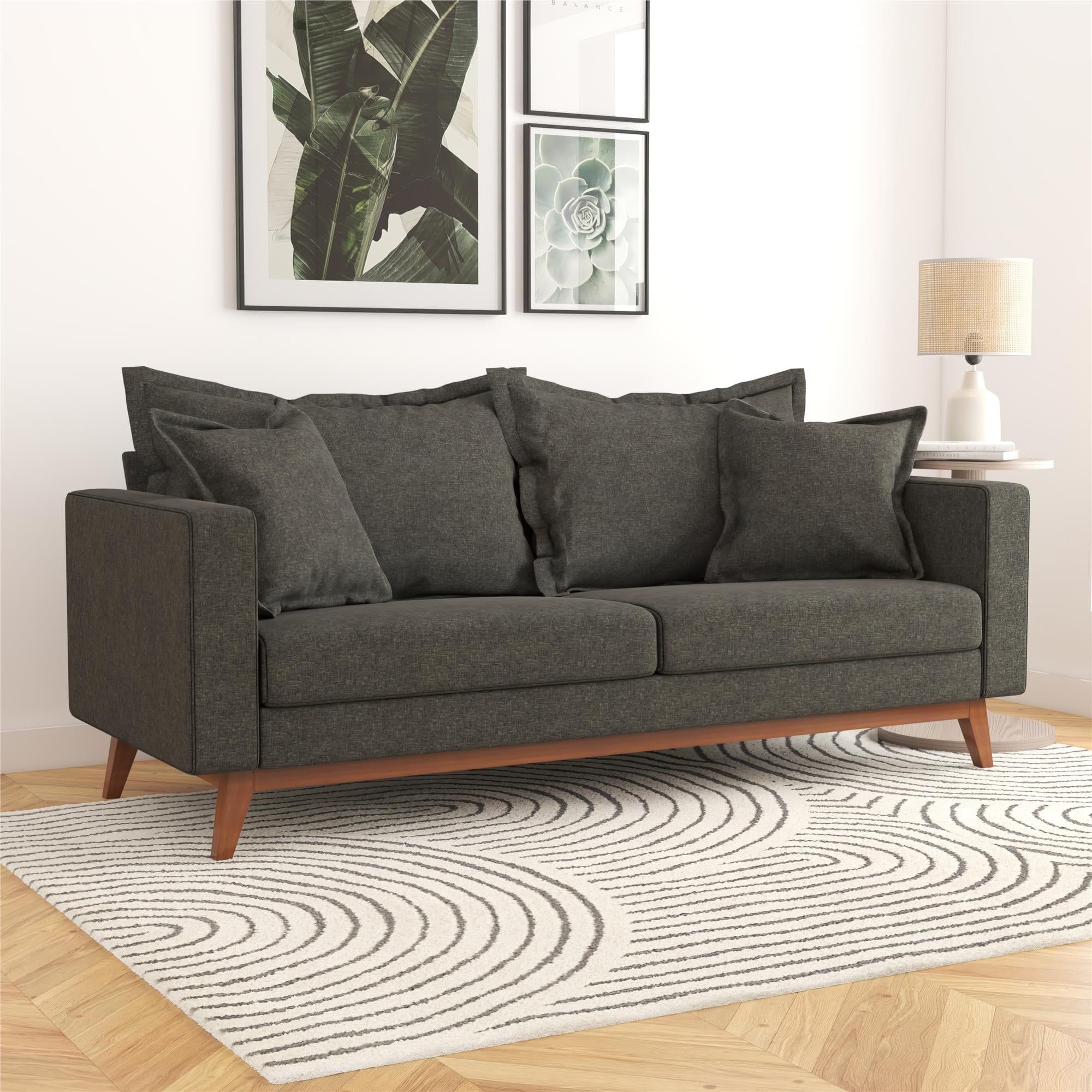 Dhp Miriam Pillowback Wood Base Sofa, Gray Linen – Walmart In Sofas With Pillowback Wood Bases (View 9 of 20)
