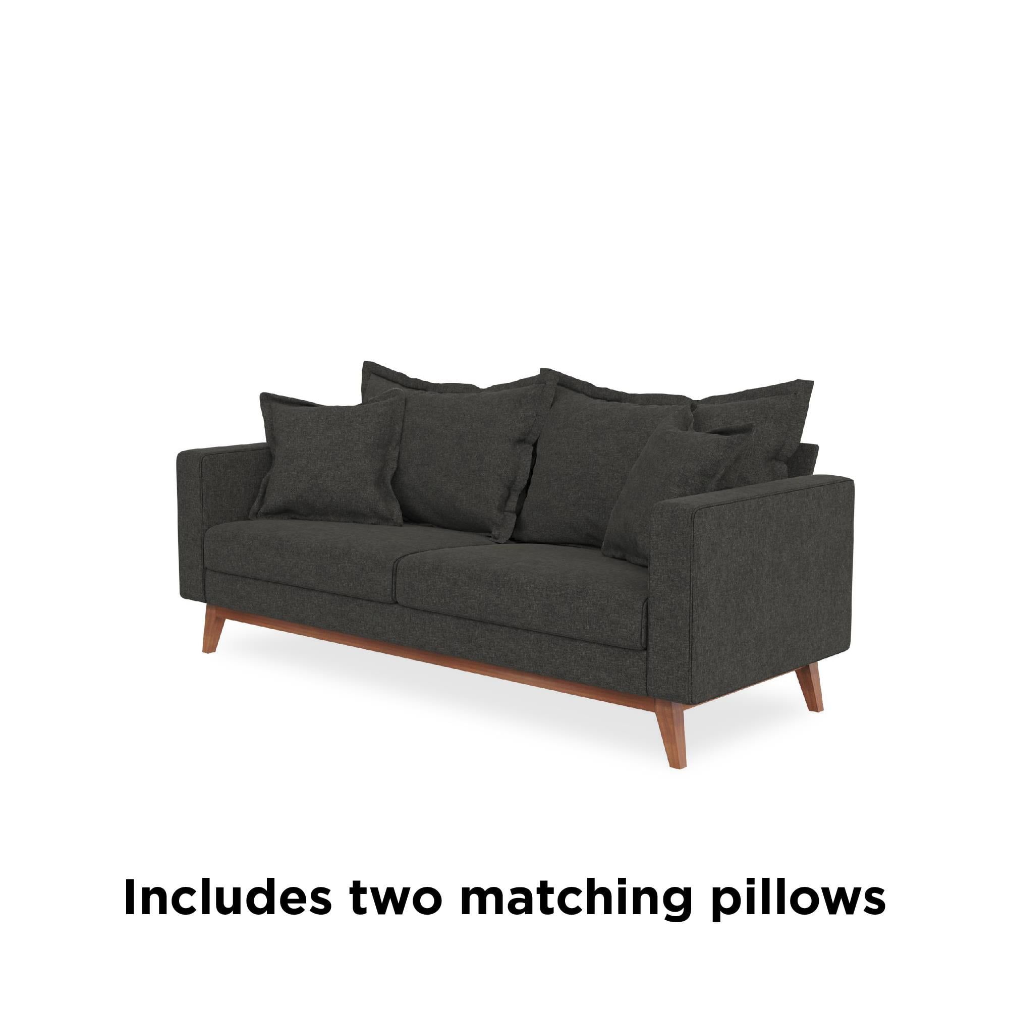 Dhp Miriam Pillowback Wood Base Sofa, Gray Linen – Walmart Inside Sofas With Pillowback Wood Bases (View 12 of 20)
