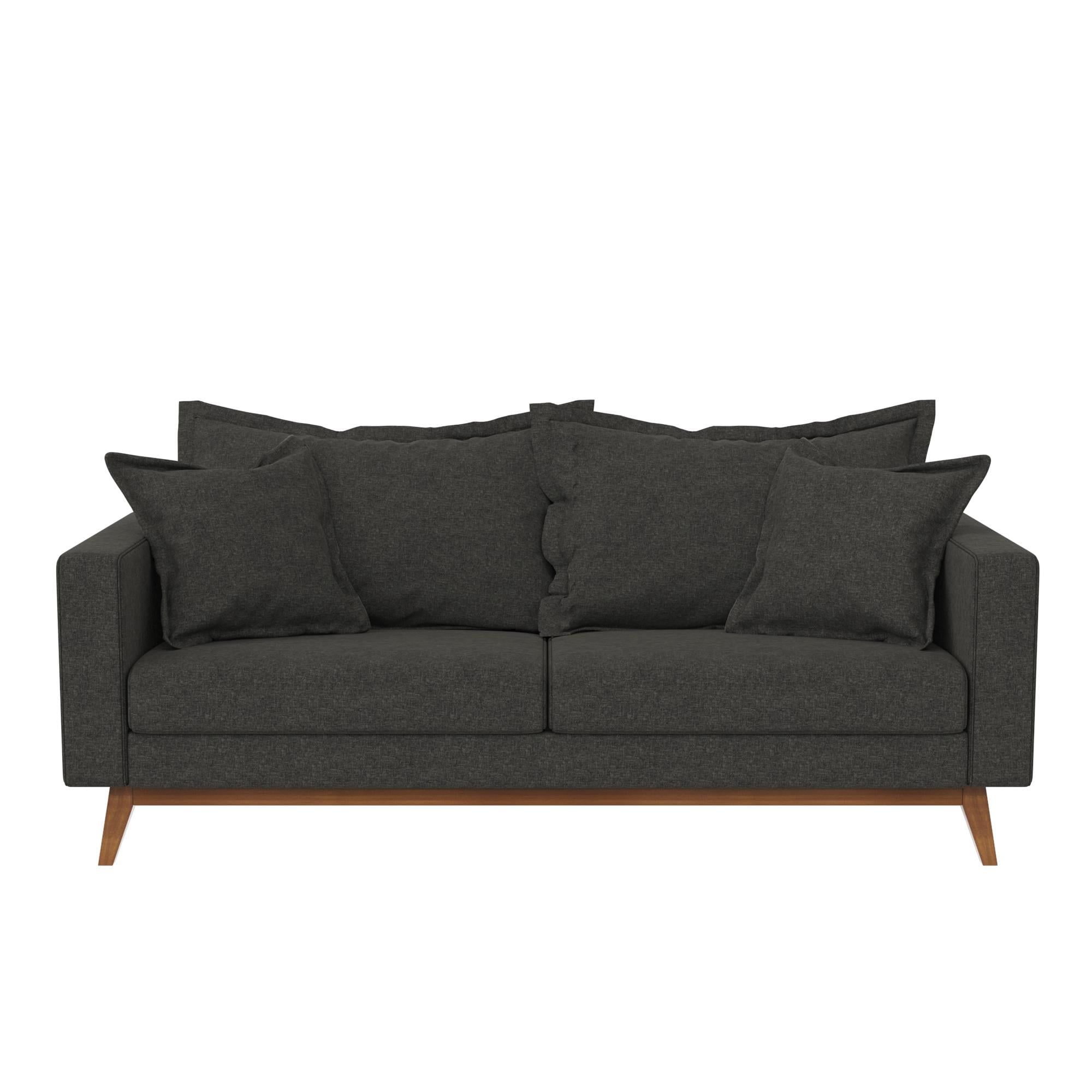 Dhp Miriam Pillowback Wood Base Sofa, Gray Linen – Walmart Intended For Sofas With Pillowback Wood Bases (Gallery 13 of 20)