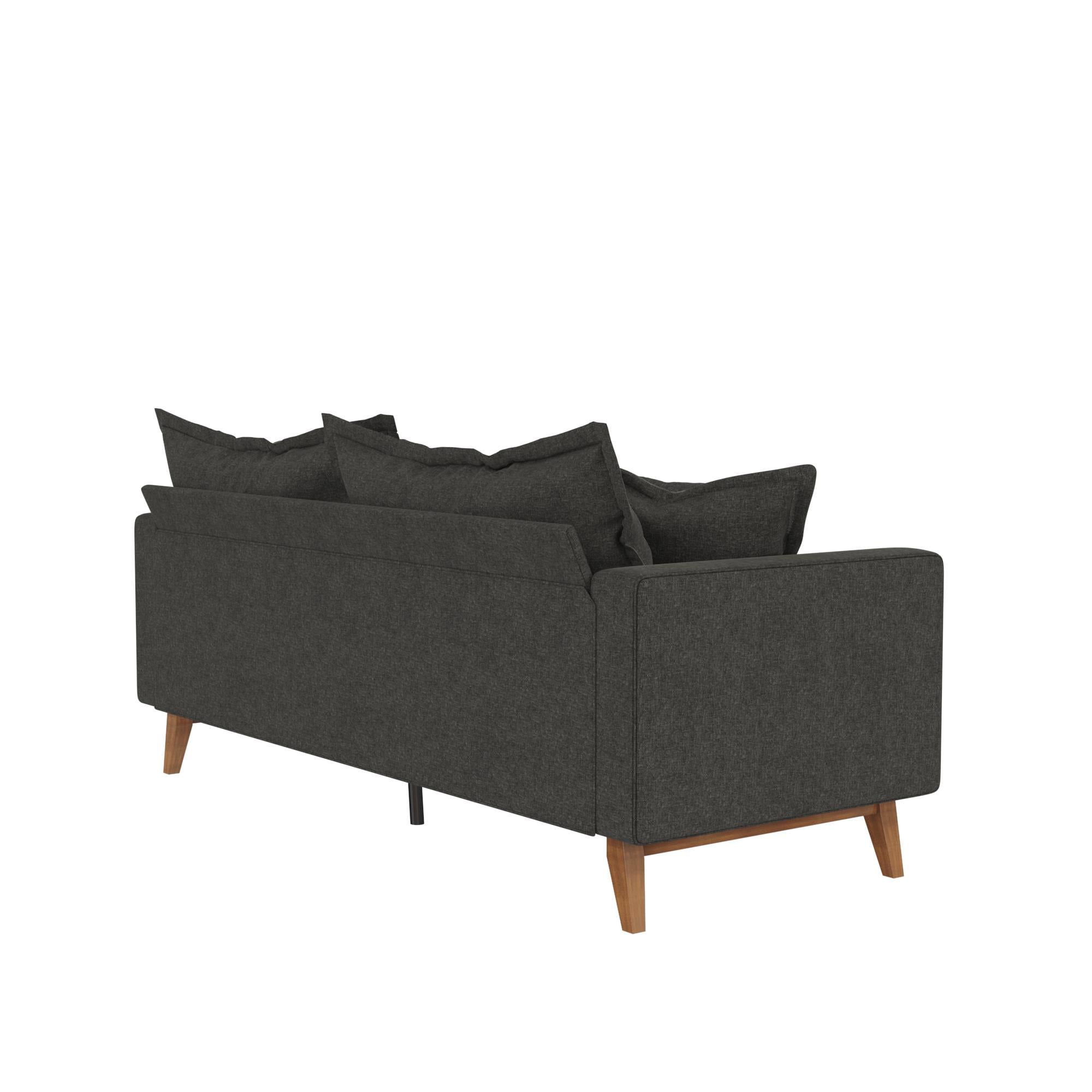 Dhp Miriam Pillowback Wood Base Sofa, Gray Linen – Walmart Throughout Sofas With Pillowback Wood Bases (Gallery 15 of 20)