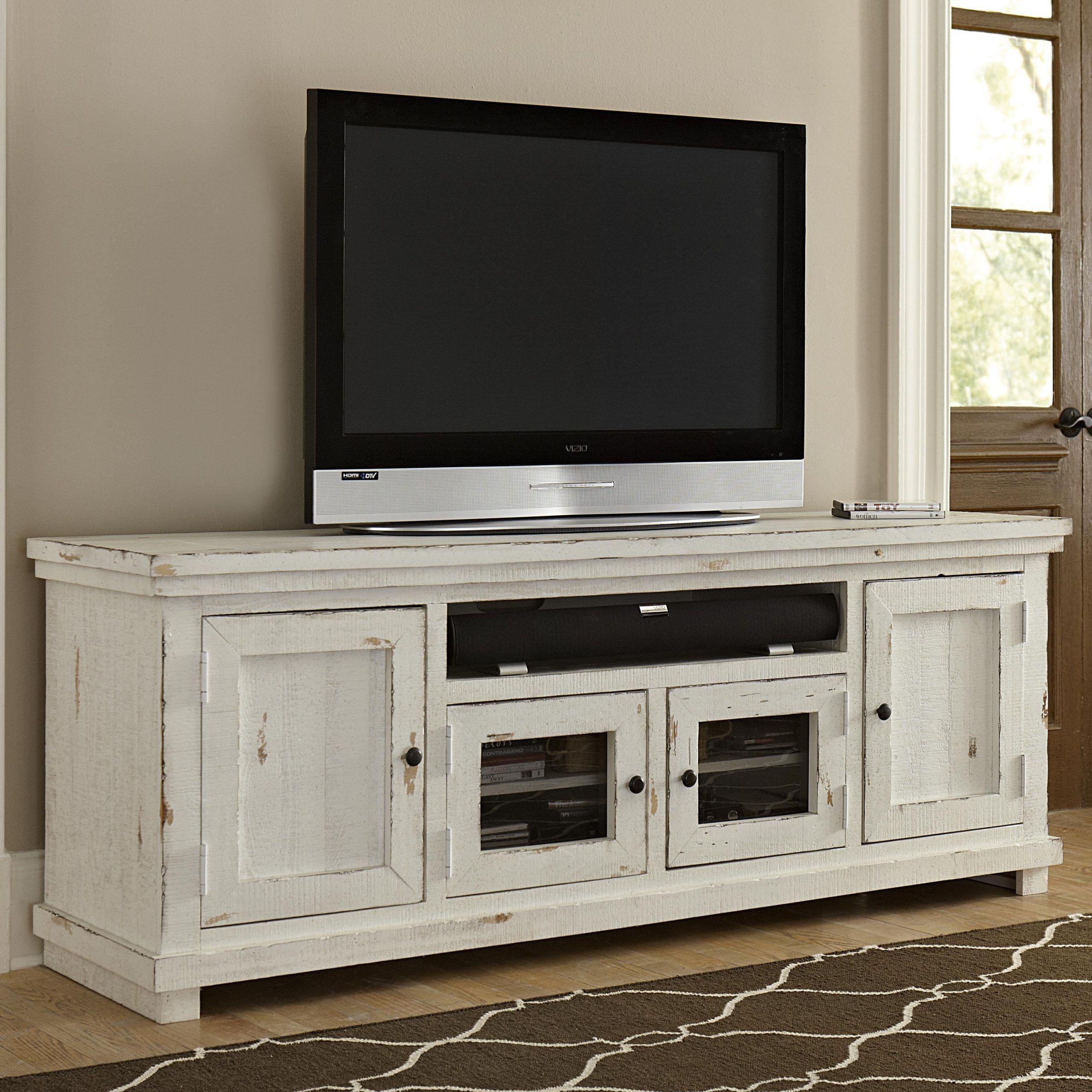 Distressed White 3 Piece Rustic Entertainment Center – Willow | Rc Regarding White Tv Stands Entertainment Center (Gallery 1 of 20)