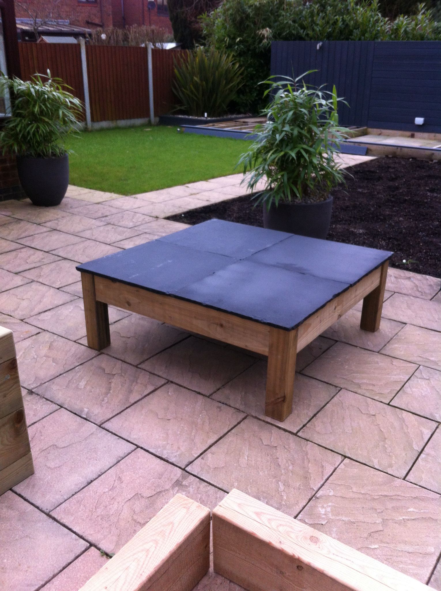 Diy Contemporary Outdoor Coffee Table ,with Limestone Paving Slabs As Intended For Outdoor Half Round Coffee Tables (Gallery 17 of 20)